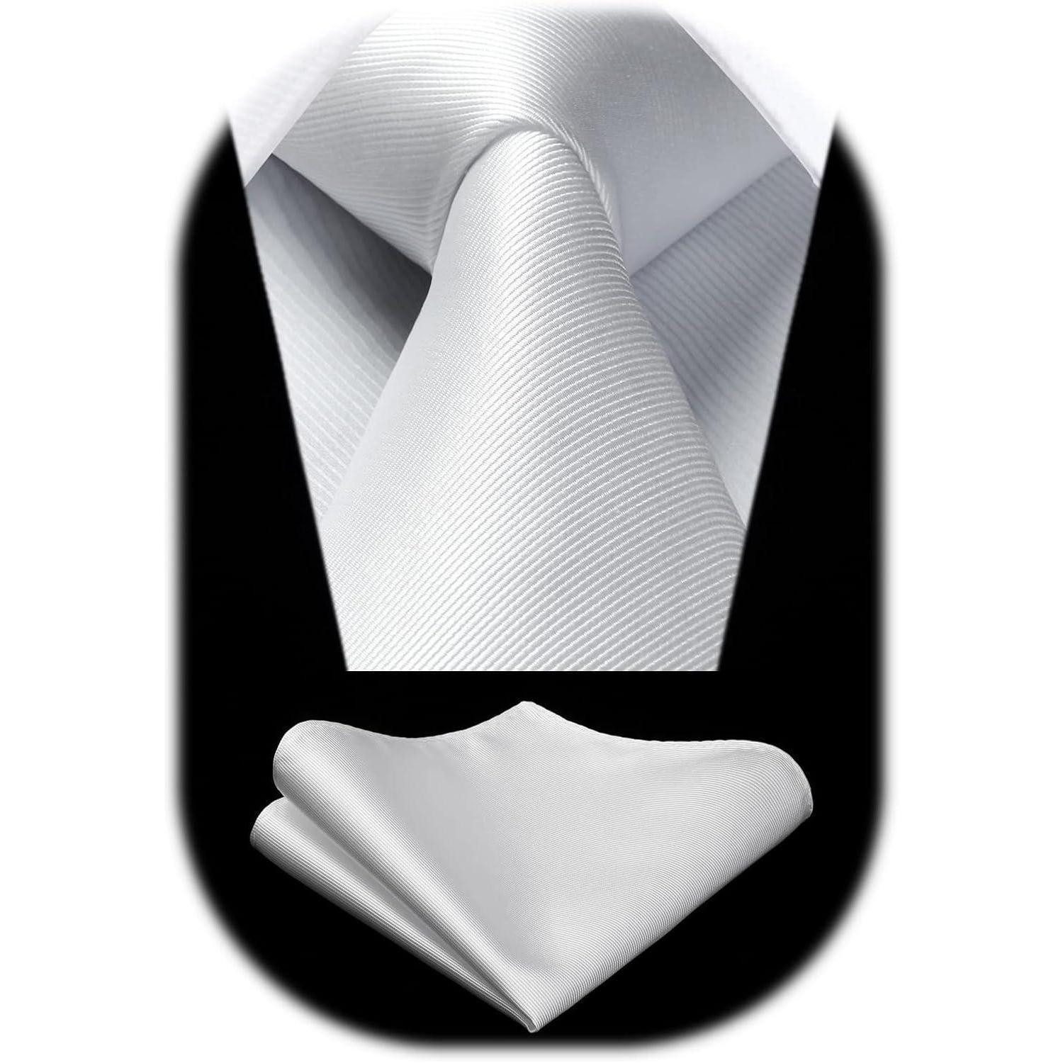 LuxusKollektion Krawatte Krawatte Herren Hochzeit Einstecktuch Set einfarbig O Weiß