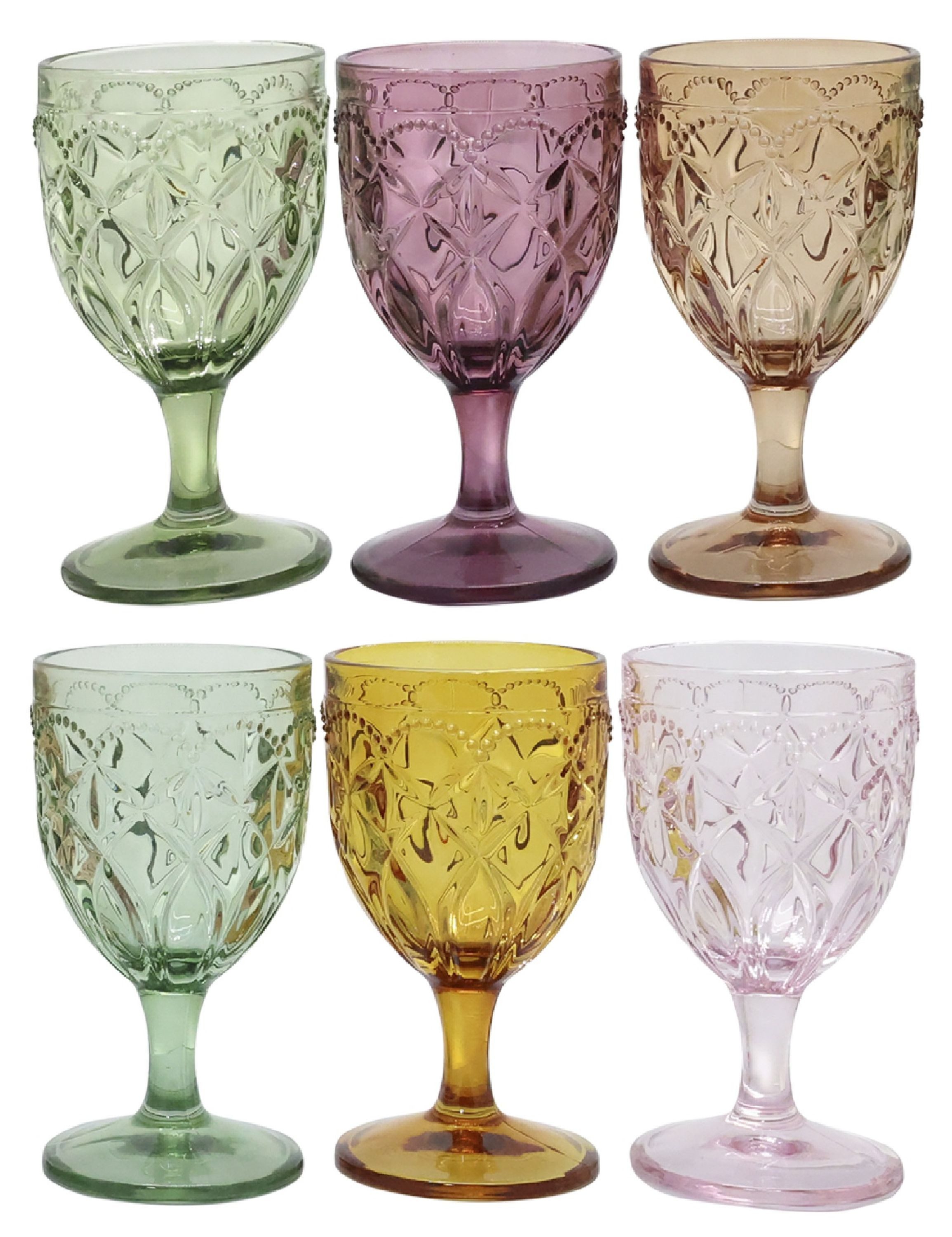 Chic Antique Gläser-Set Chic Antique - 6er Set Weingläser Weinglas 250ml Bunt mit Muster, Glas