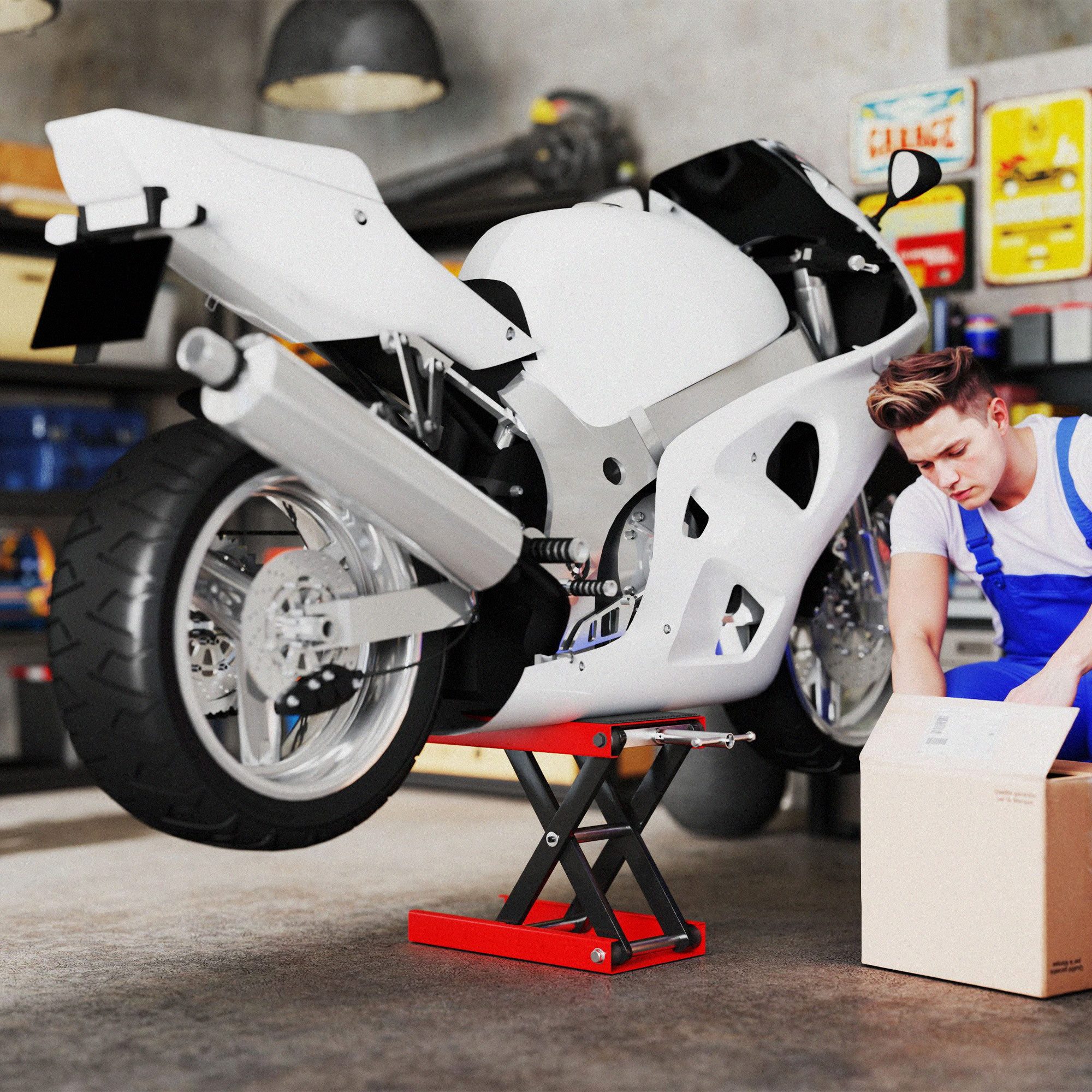 Durhand Hydraulikheber 500 kg Belastbar, 100-370 mm Höhenverstellbar, (Motorradheber, 1 St., Motorradhebebühne), in Garage & Außenbereichen