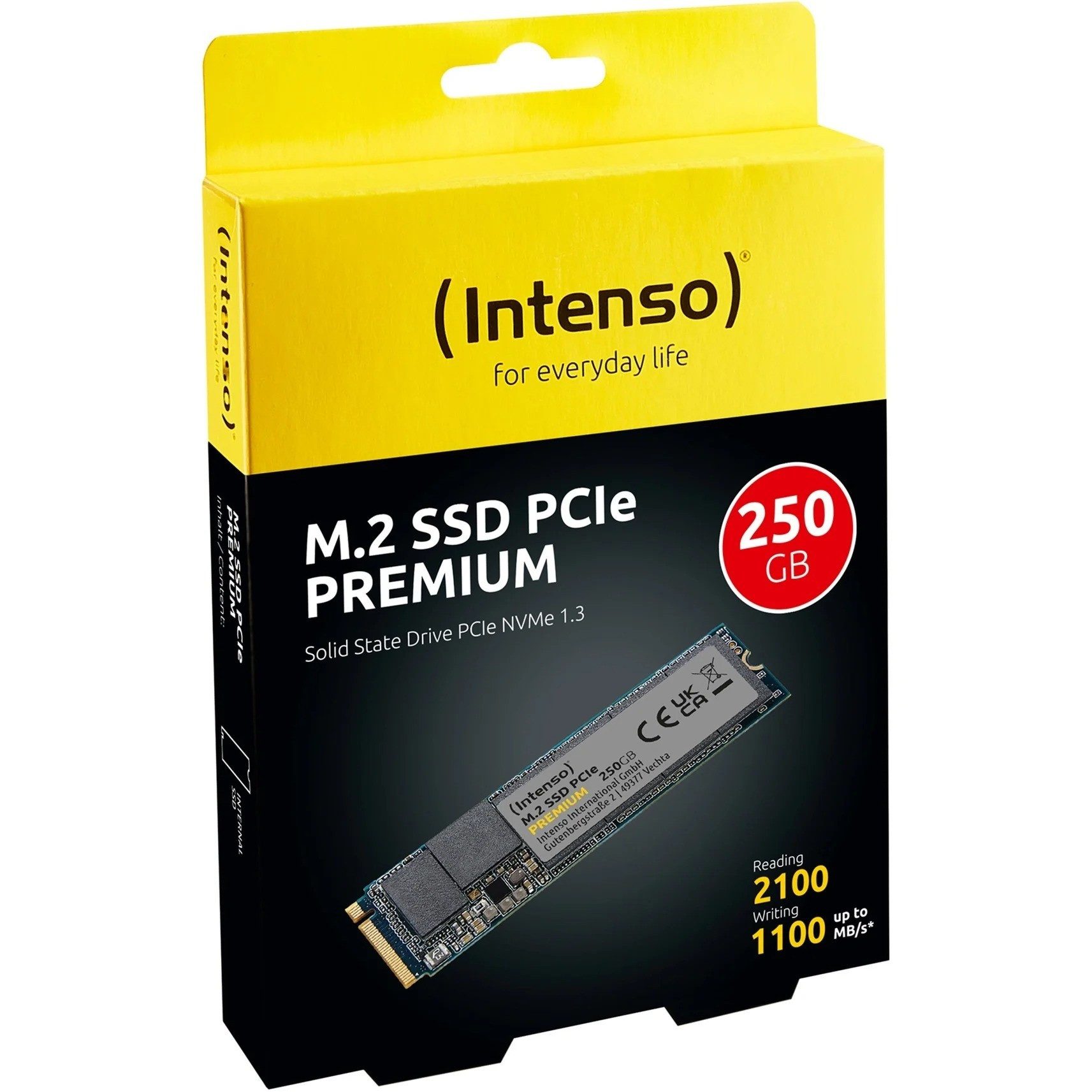 Intenso PCIe Premium 250GB NVMe SSD Gen3 M.2 interne SSD (250 GB) M.2" 2100 MB/S Lesegeschwindigkeit, 1100 MB/S Schreibgeschwindigkeit, PCIe Gen3x4, NVMe 1.3, SLC Cache, 3D NAND