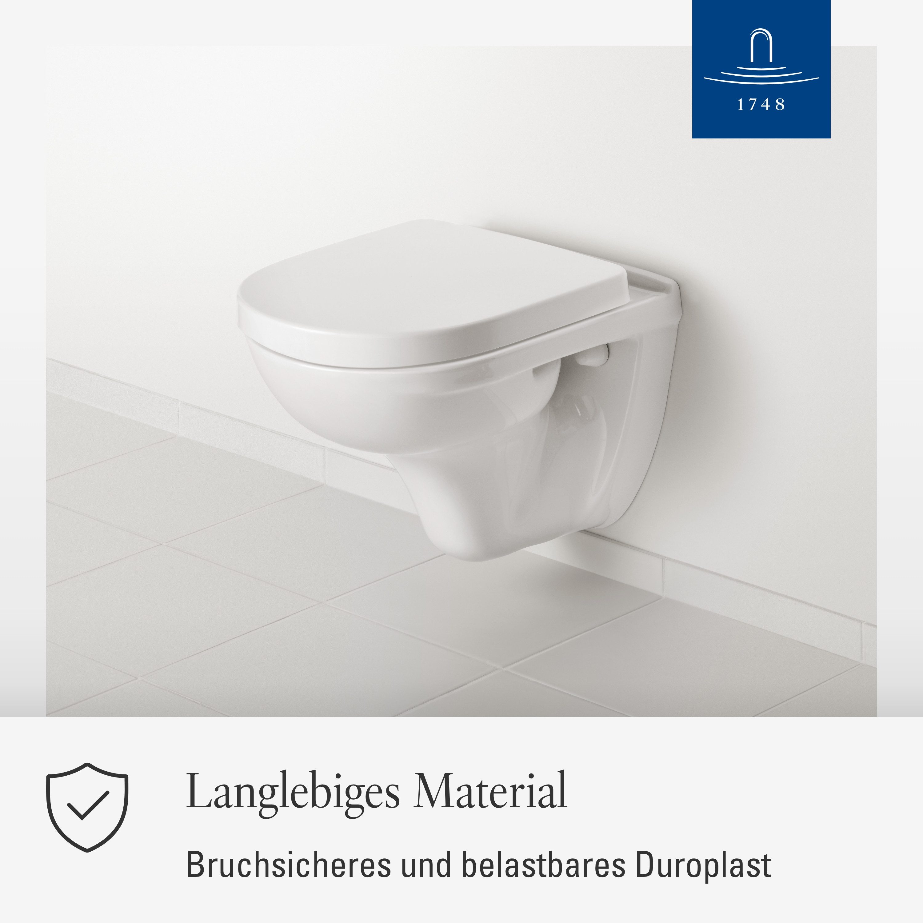 Villeroy & Boch WC-Sitz O.novo, Toilettendeckel aus bruchsicherem Duroplast, D-Form, Weiß Alpin – Bild 4 von 5