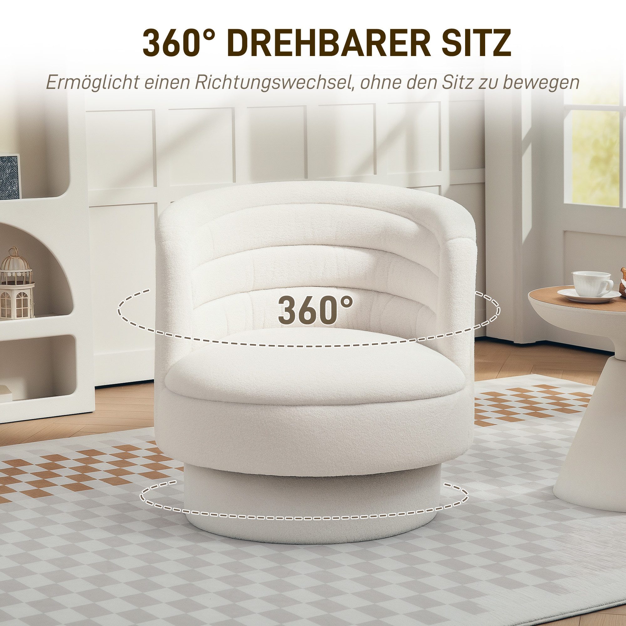 HOMCOM Relaxsessel Sessel Wohnzimmer mit Armlehnen, mit Sherpa-Optik, Polstersessel (Loungesessel, 1-St., Lesesessel), für Schlafzimmer Cremeweiß – Bild 4 von 5