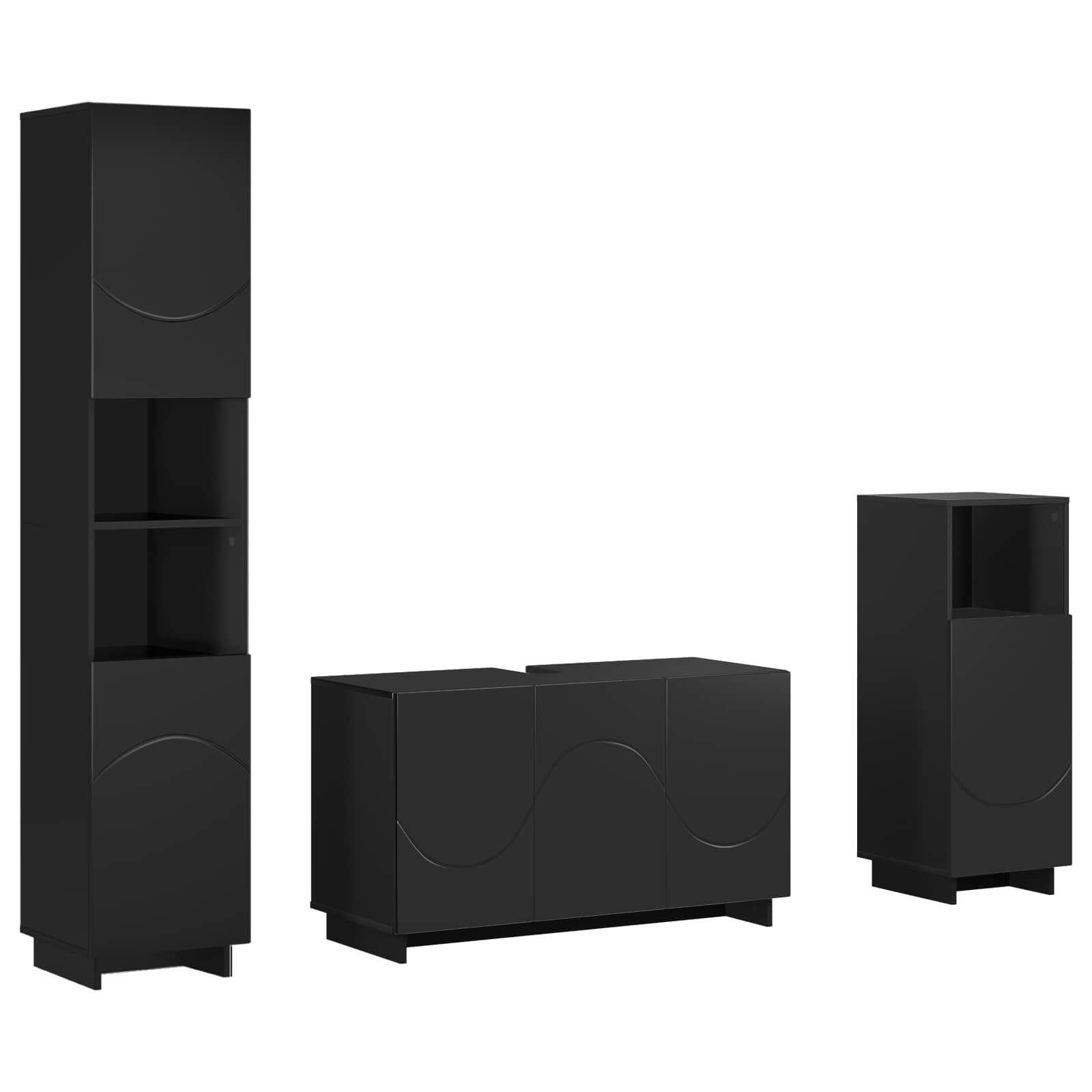 vidaXL Gartenlounge-Set Badezimmerschrank-Set 3 stk. Schwarz Holzwerkstoff, (3-tlg)