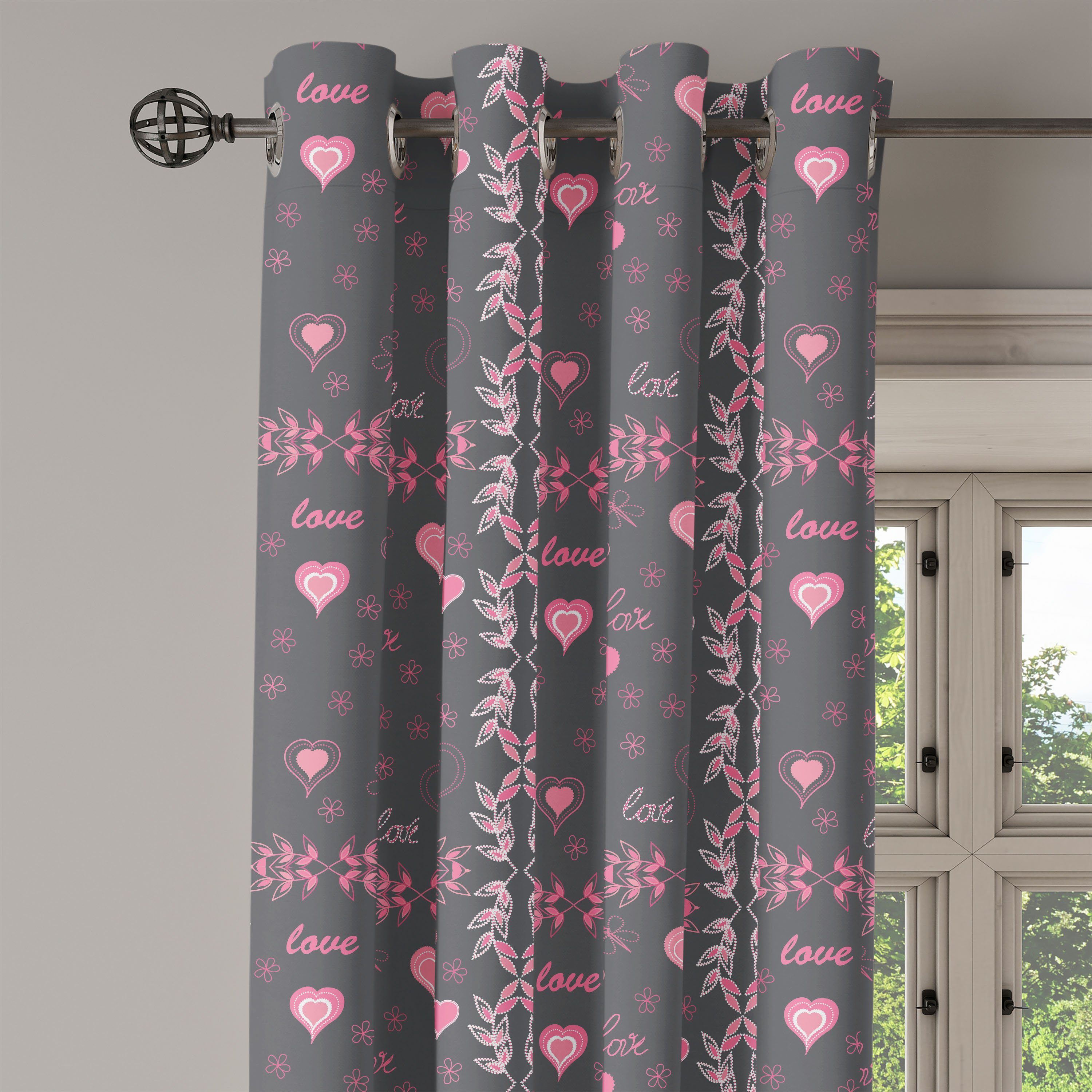 Dekorative und für Grau Liebe-Frühlings-Flora Wohnzimmer, Schlafzimmer 2-Panel-Fenstervorhänge Rosa Abakuhaus, Gardine