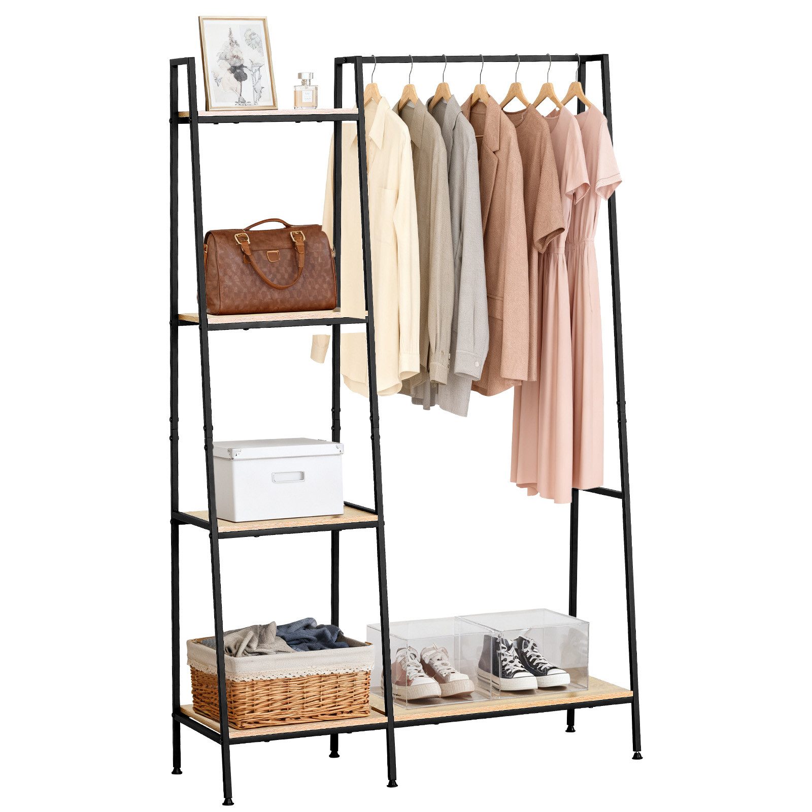 kisidus Kleiderständer Garderobenständer mit Kleiderstange, Schuhablage und 4 Ablagen, (offener Kleiderschrank, 4 St., 33.5x 101 x160cm), für Schlafzimmer, Wohnzimmer,Flur