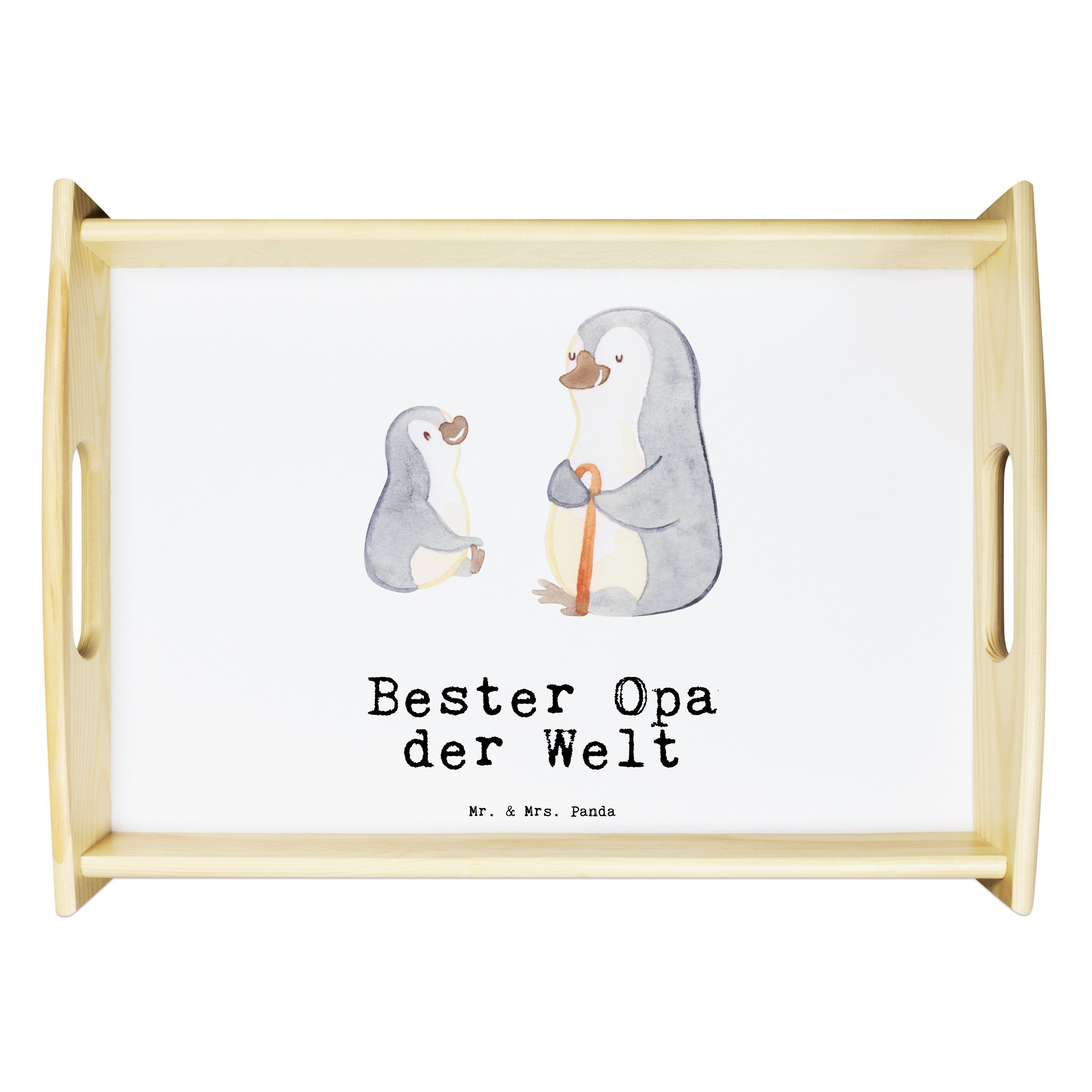 Mr. & Mrs. Panda Tablett Pinguin Bester Opa der Welt - Weiß - Geschenk, Geburtstagsgeschenk, G, Echtholz lasiert, (1-tlg)