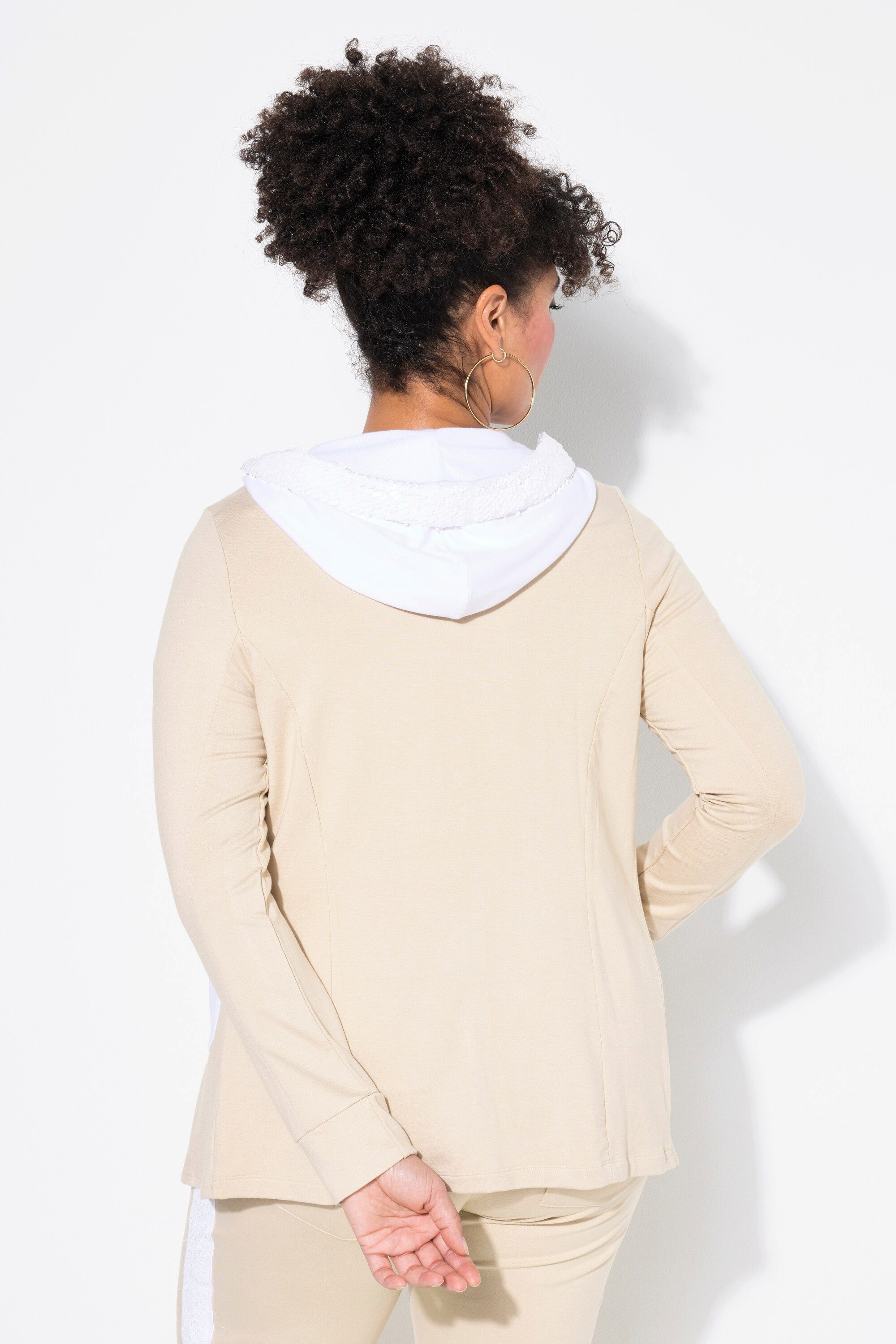 MIAMODA Blusenblazer Jerseyblazer Straight Fit Kapuzen mit Pailletten
