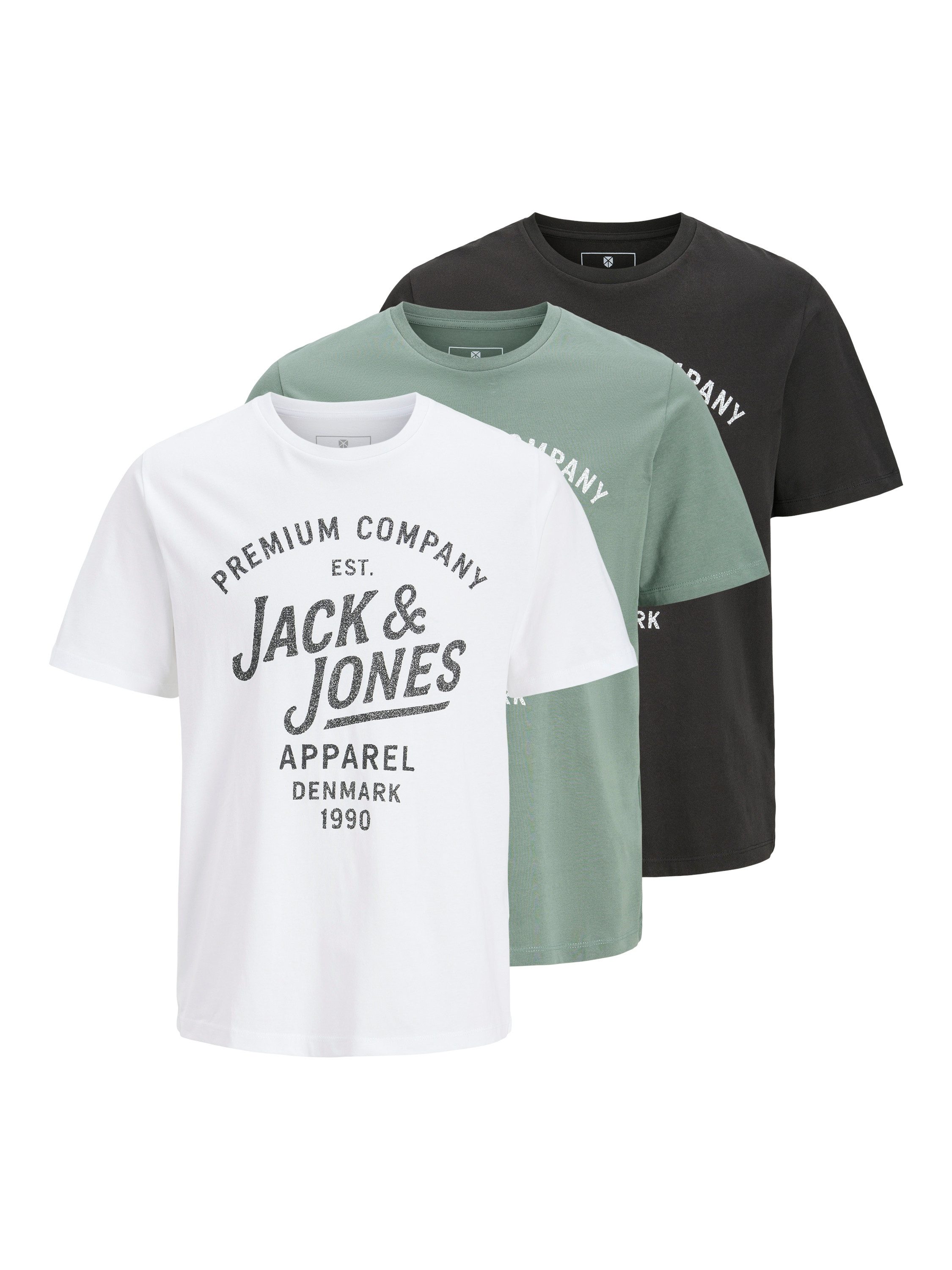Jack & Jones Rundhalsshirt JPRBLUZANE SS TEE FST 3PK MP (Packung, 3-tlg)