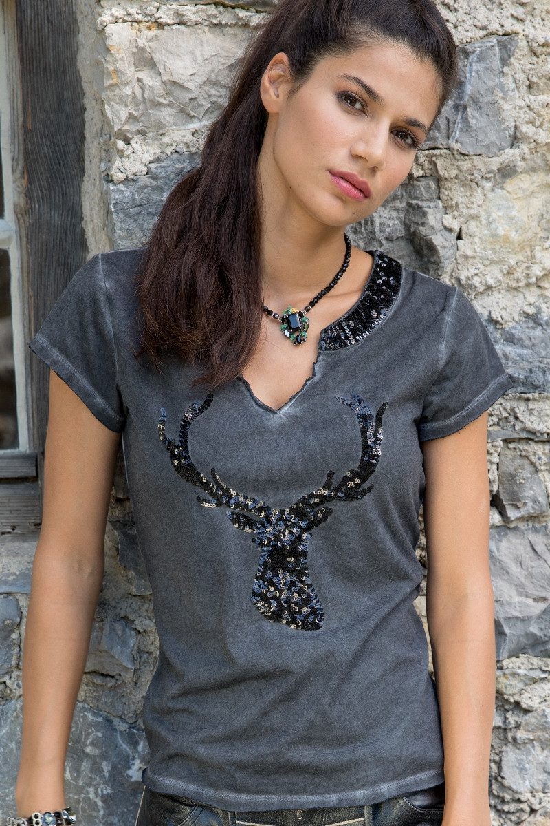 MarJo Trachtenshirt Trachtenshirt Damen - NESSI - dunkelgrau günstig online kaufen