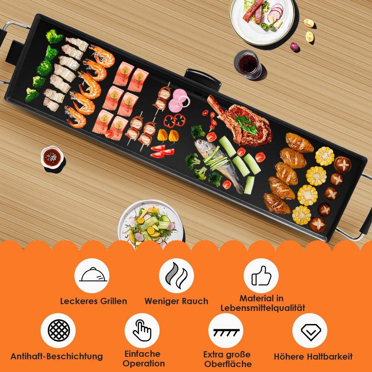 COSTWAY Tischgrill, 1800W, verstellbare Temperatur, Antihaftbeschichtung