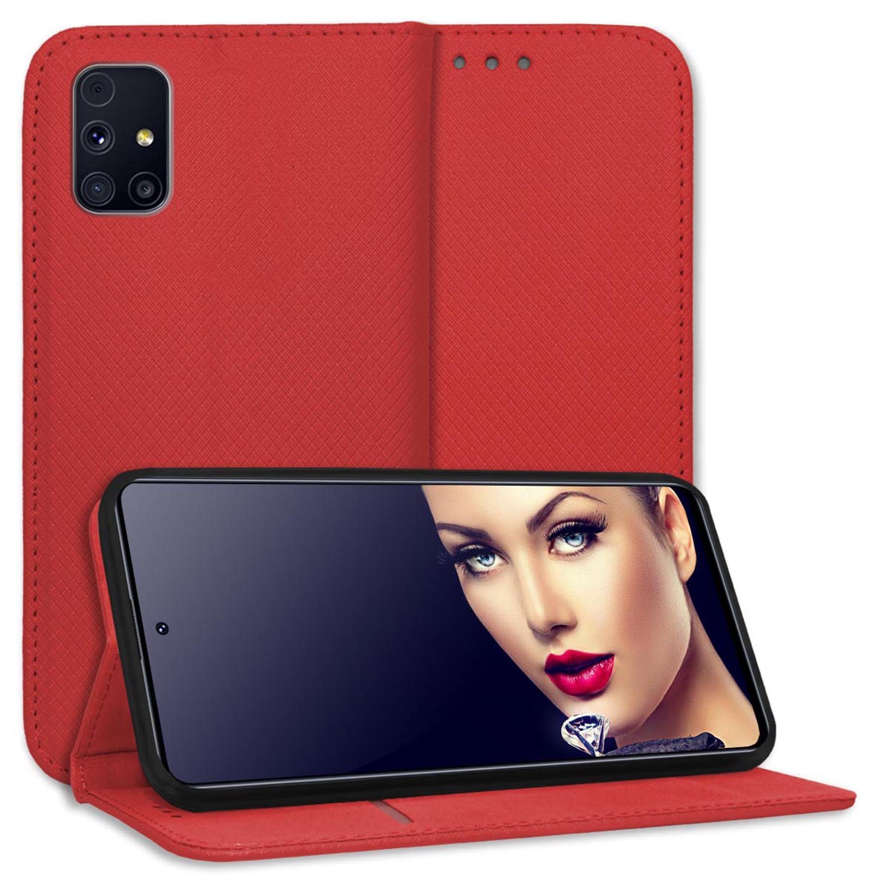 mtb more energy Smartphone-Hülle Smart Magnet für Samsung Galaxy M31s, Rot, Bookstyle Klapphülle Cover Wallet Case aus Kunstleder