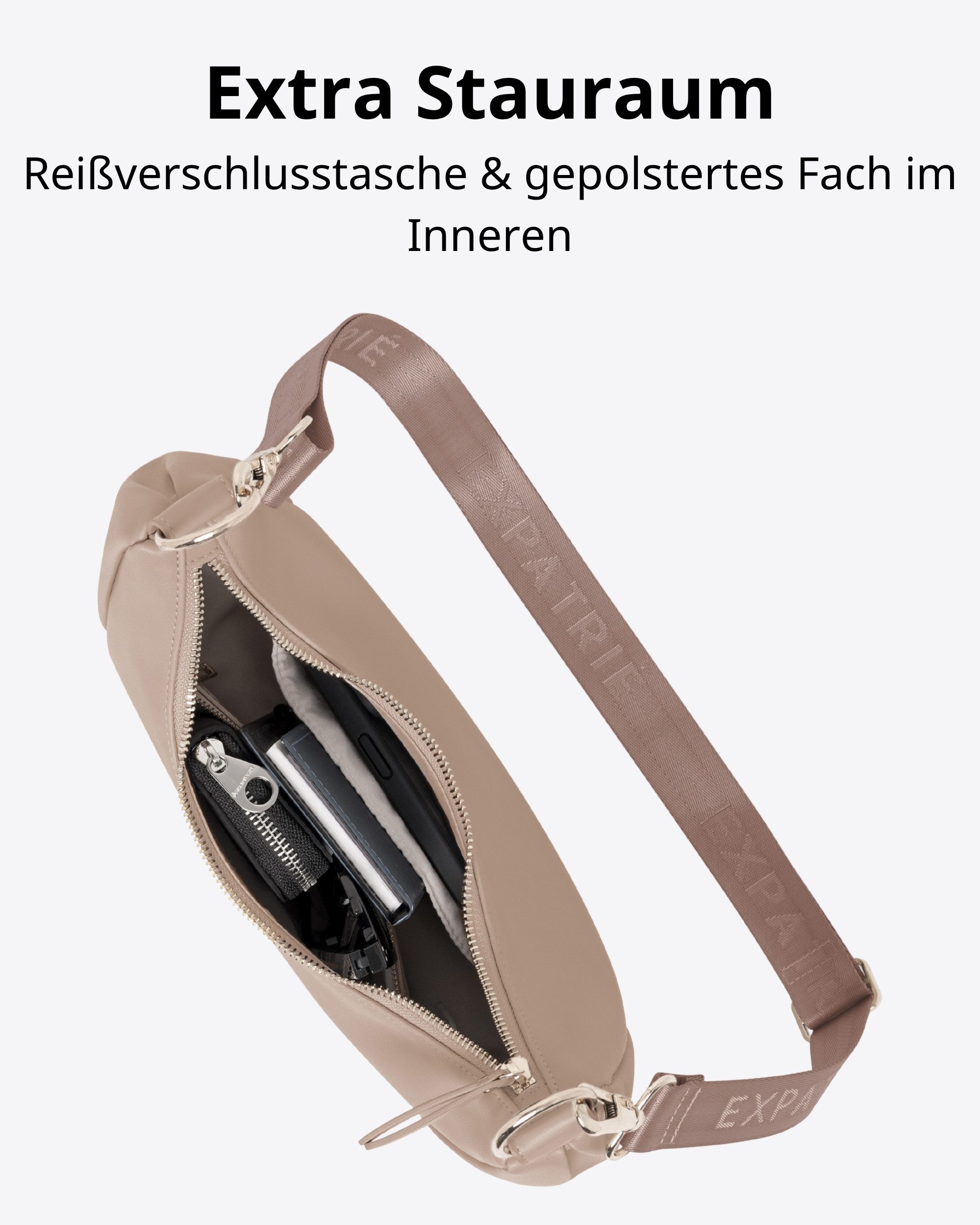 Expatrié Umhängetasche Lea Small Half Moon Bag Schultertasche, Elegante Crossbody Bag in Halbmond Form, Wasserabweisend – Bild 5 von 5