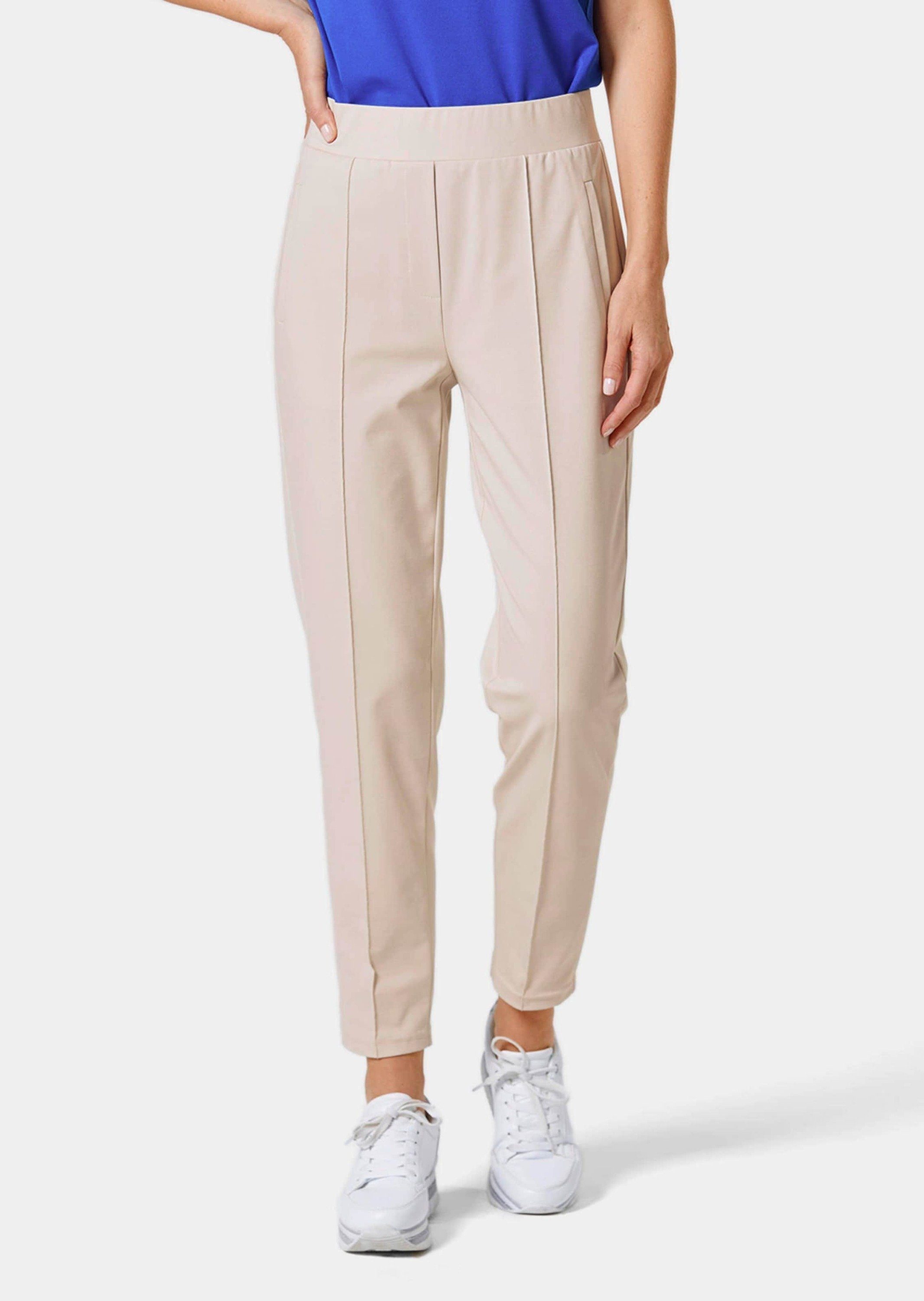 GOLDNER Schlupfhose Kurzgröße: Elegante 7/8-Schlupfhose SARA Slim Fit Jerseyhose mit Rundum-Dehnbund und Biesen