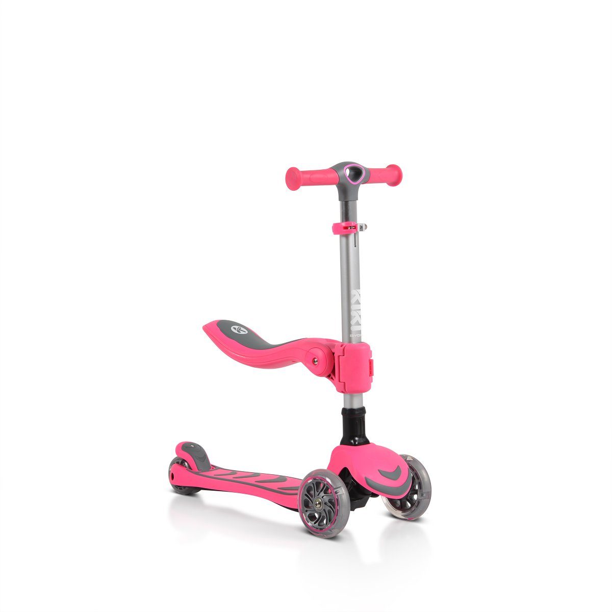 Byox Cityroller Kinderroller Kiki 2 in 1, Höhe einstellbar 4 blinkende PU-Räder, klappbar