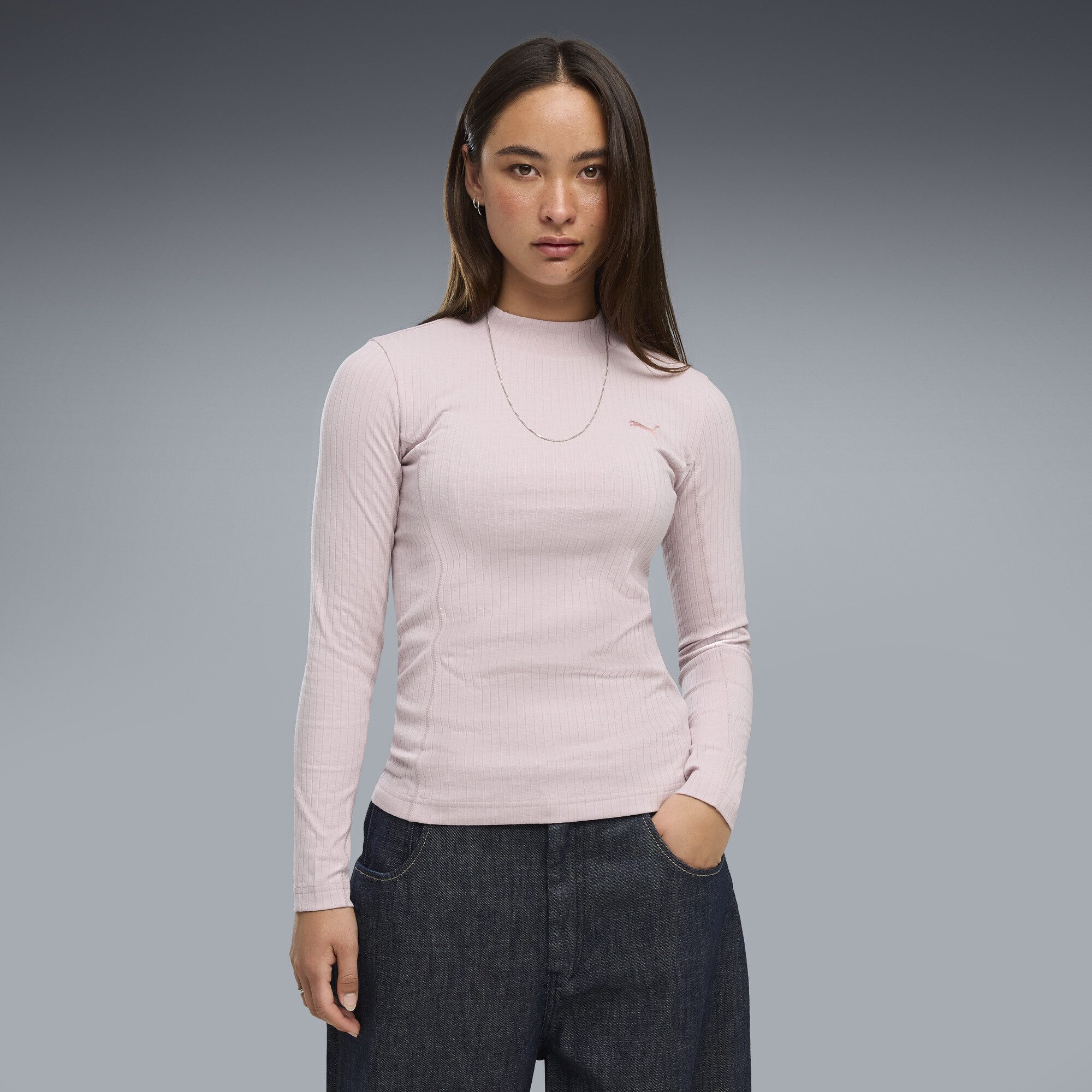 PUMA T-Shirt HER Slim Geripptes Langarmshirt Damen