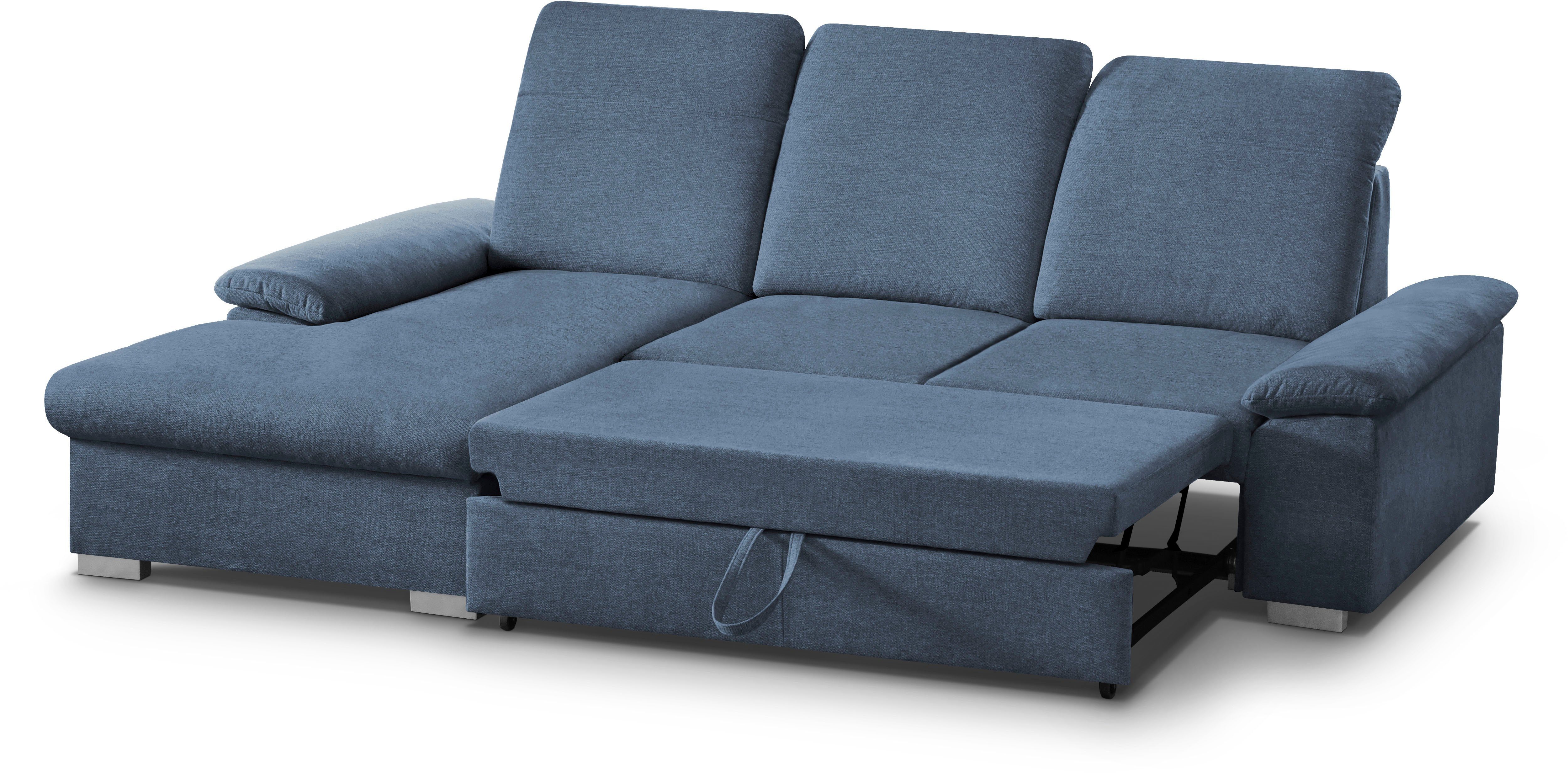 Sitztiefenverstellung Ecksofa INTERIORS Schlaffunktion, CALIZZA 2, Bettkasten, jeans Moli Kopfteilverstellung,