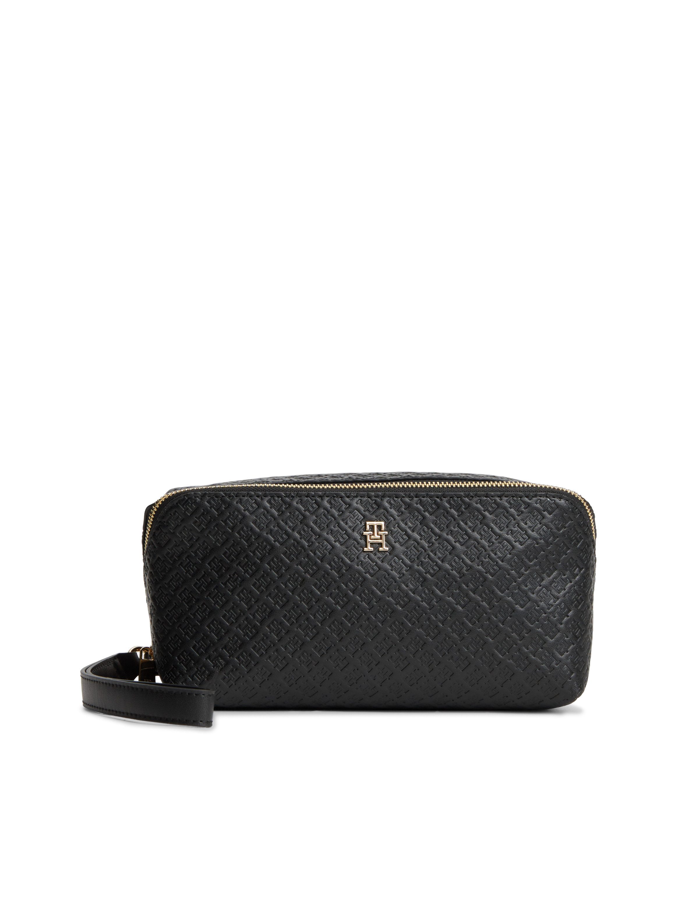 Tommy Hilfiger Kulturbeutel TH ICON DOUBLE WASHBAG MONO, Unisex Waschbeutel, Kosmetiktasche mit Allover-Logoprägung