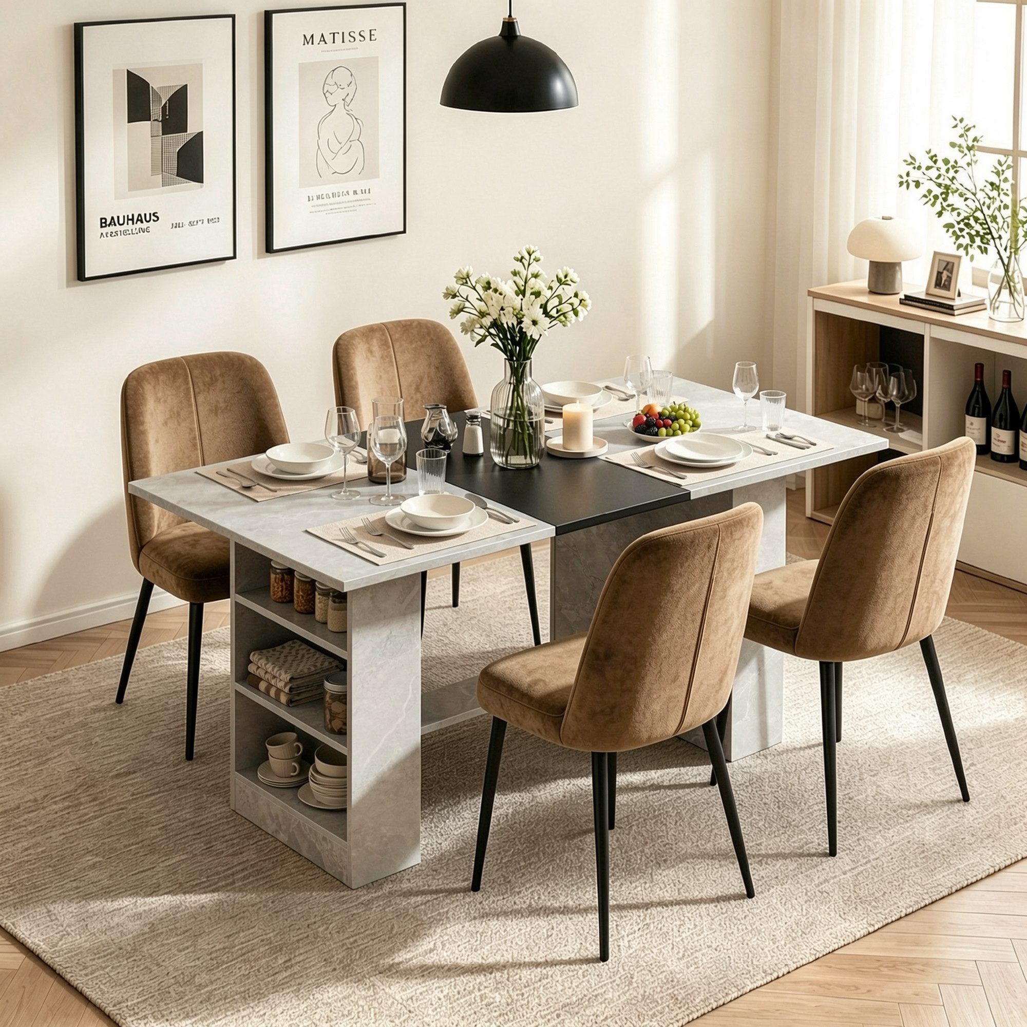 OYRREU Esstisch mit integriertem Stauraum, Abstelltisch Betongrau & Marmor-Optik (Wohnzimmer- Esszimmertisch 1-St., Tisch mit Ablagefächern, Arbeitstisch, groß), Büro, Salon, modern, 140x80x76cm, OTTO’S CHOICE