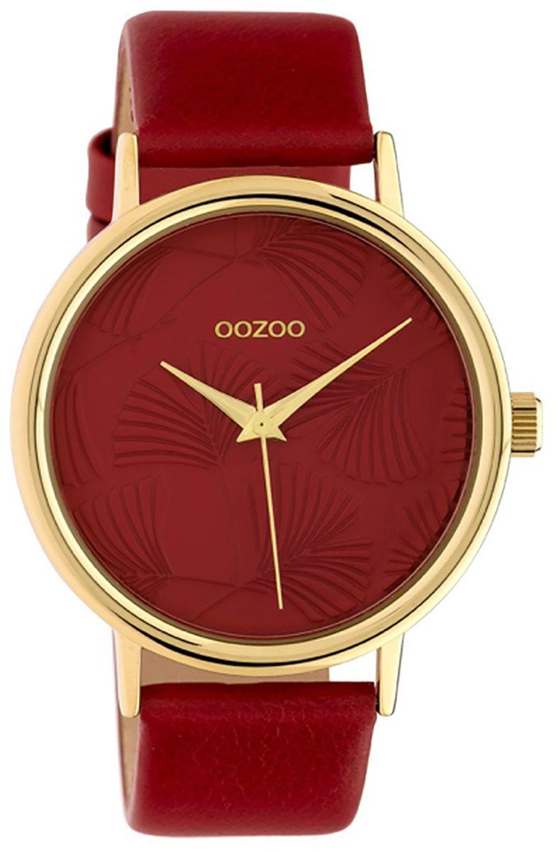 Damen Uhren OOZOO Quarzuhr UOC10393 Oozoo Damen Armbanduhr weinrot, Damenuhr rund, groß (ca. 42mm), Lederarmband, Fashion-Style