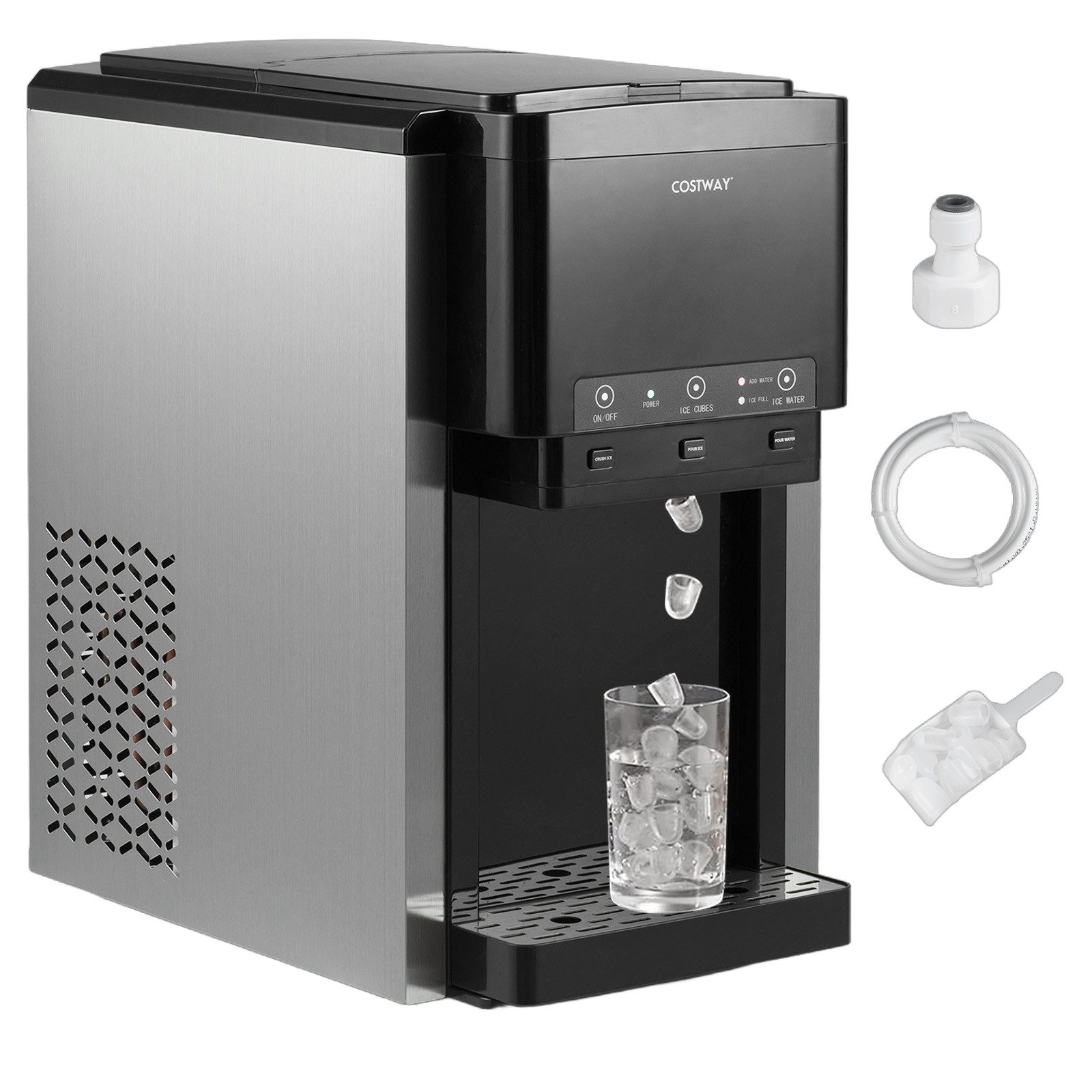 COSTWAY Eiswürfelmaschine, 3 in 1 Wasserspender 20kg/Tag, 12 Würfel/9 Min