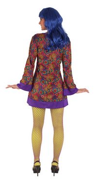 Karneval-Klamotten Hippie-Kostüm Damenkostüm Woodstock 60er Jahre, Kleid lila-bunt, V-Ausschnitt, mit Haarband