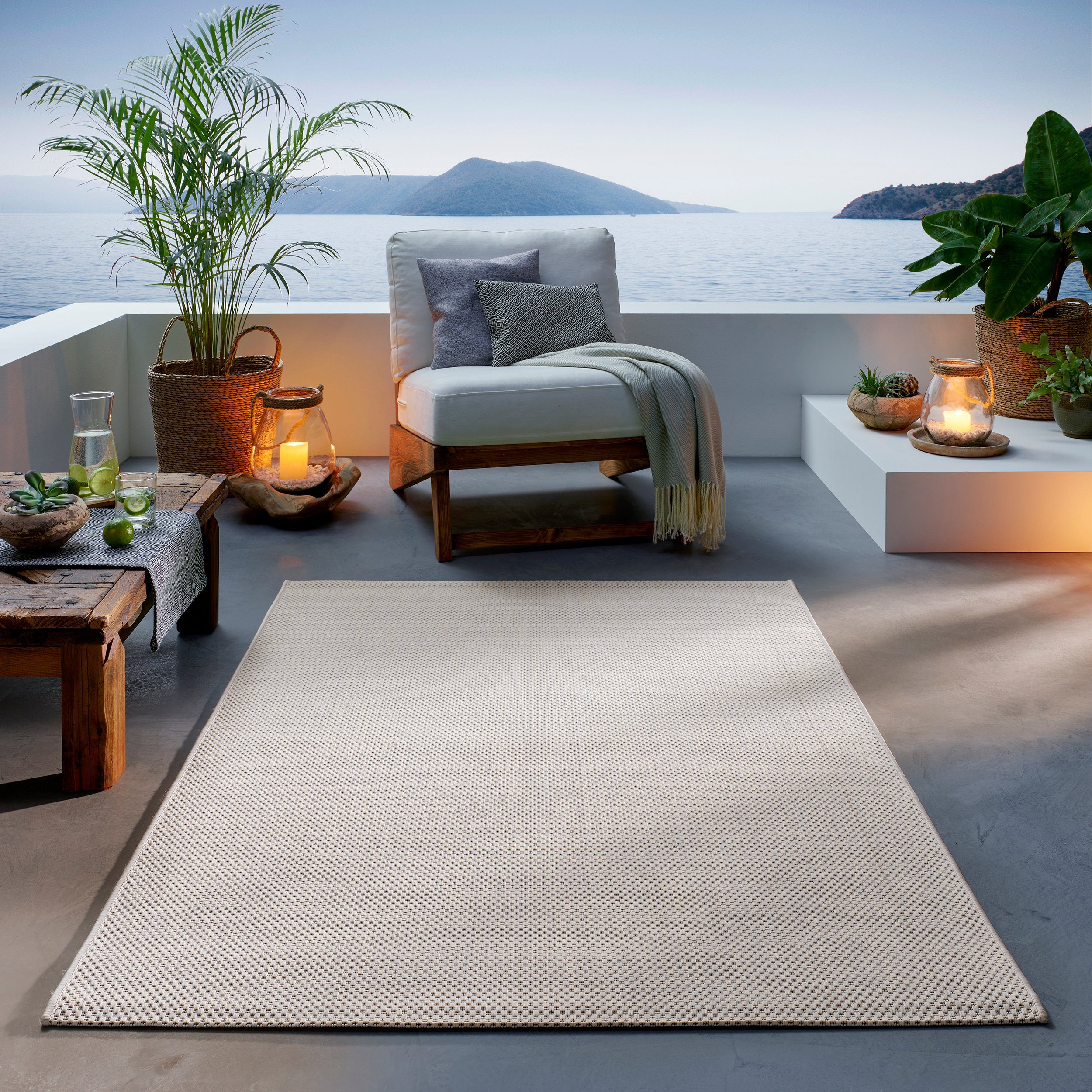 Teppich Outdoor & Indoor Teppich, x 67 Balkon 180 Terrasse Küche, Höhe: Garten Wohnzimmer mm, cm Bad 7 Home, Creme - rechteckig, TaCa