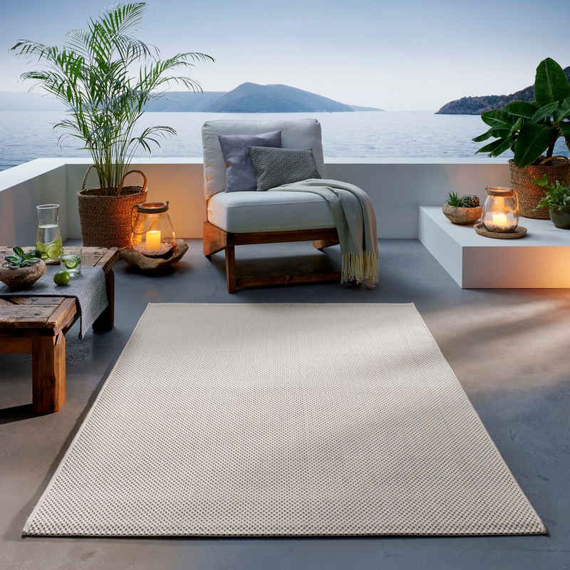 Teppich Outdoor & Indoor Teppich, TaCa Home, rechteckig, Höhe: 7 mm, Terrasse Balkon Garten Wohnzimmer Bad Küche, Creme - 67 x 180 cm