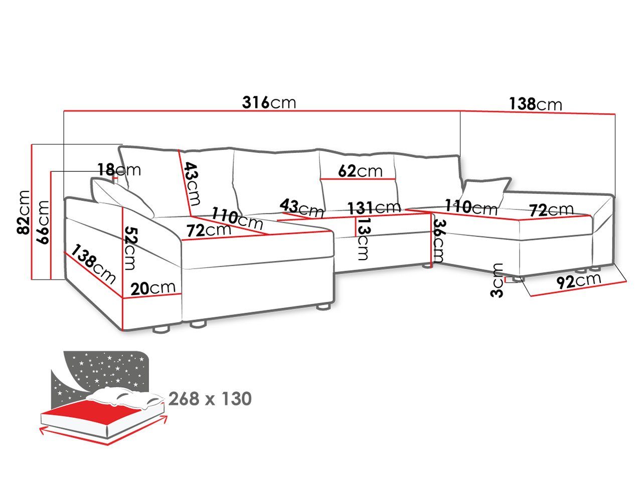 MIRJAN24 Ecksofa Alova + Bettkasten, Dante Eckcouch, U-Form 07 symmetrisches U, Sitzer 68 Ecksofa 5 und mit Sofa, Schlaffunktion Alova