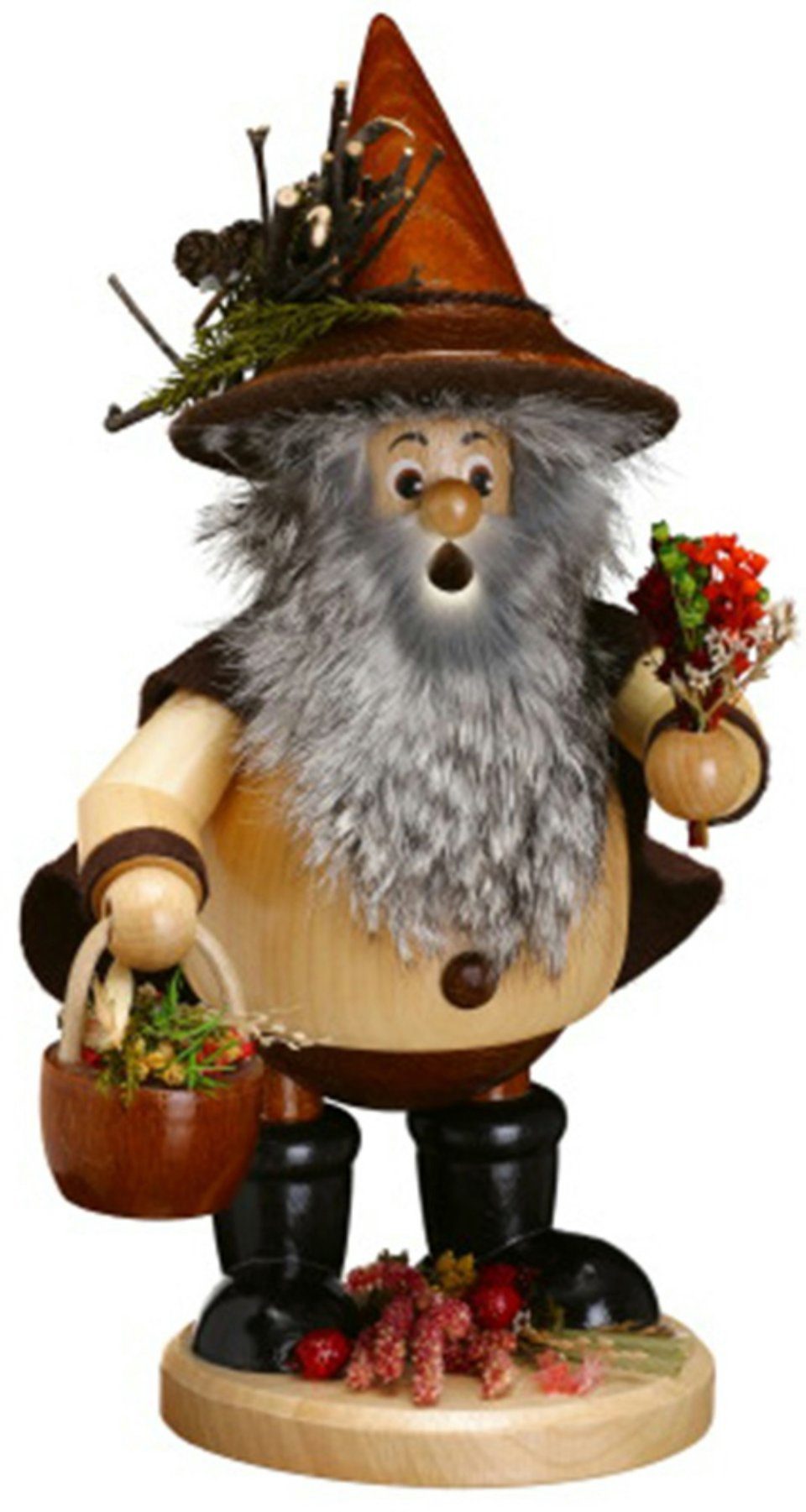 DWU - Drechselwerkstatt Uhlig Räuchermännchen DWU Räuchermann Kräutersammler natur, (1 St), Handarbeit aus dem Erzgebirge