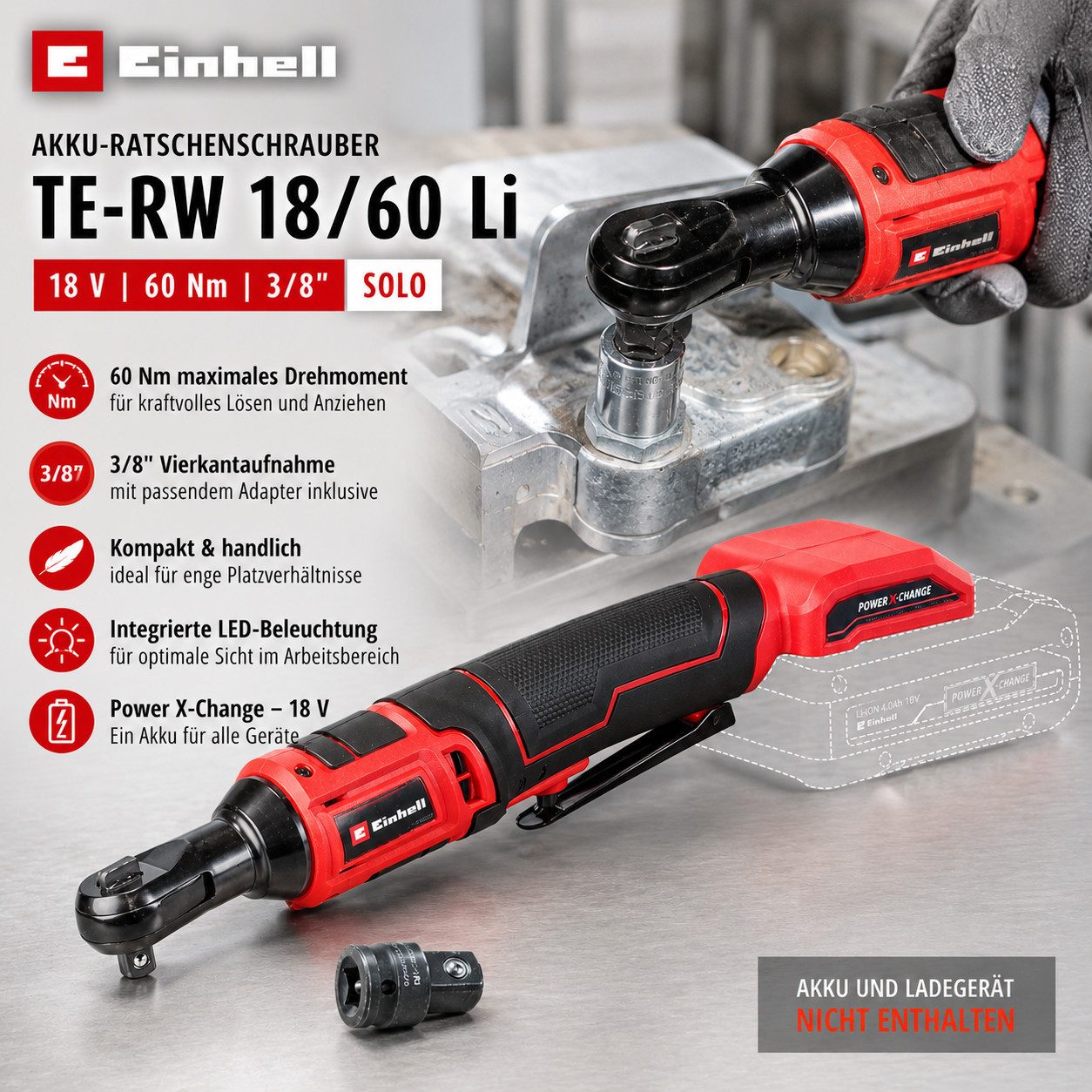 Einhell Akku-Ratschenschrauber Einhell Akku-Ratschenschrauber TE-RW 18/60 Li 18 V, 60 Nm, 3/8" Solo