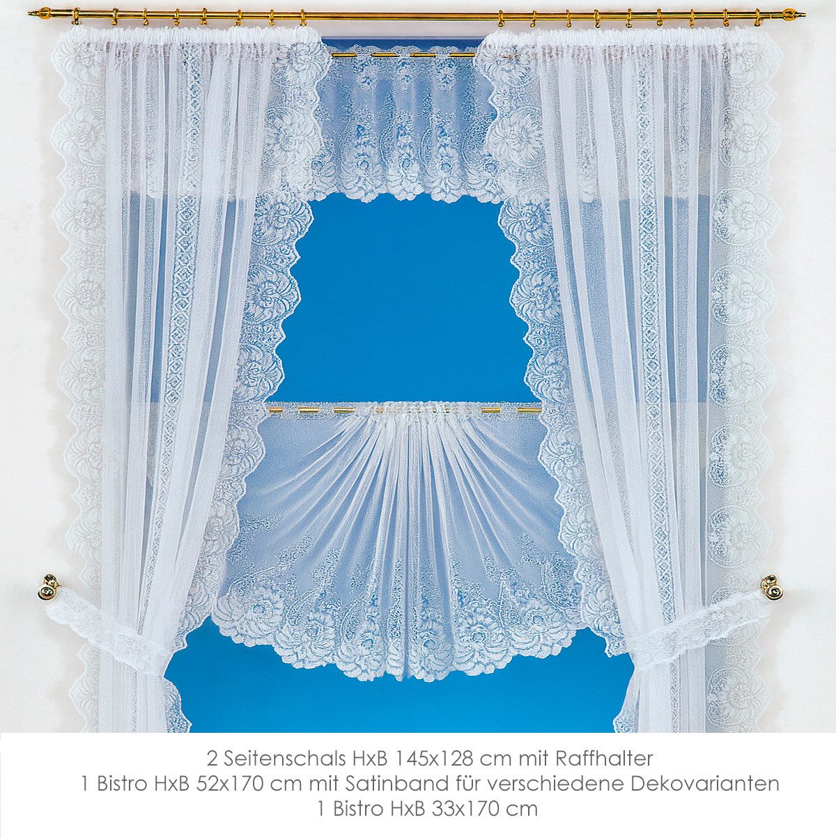 heimtexland Scheibengardine Jacquard Gardinen Set Blumen weiß durchscheinen günstig online kaufen