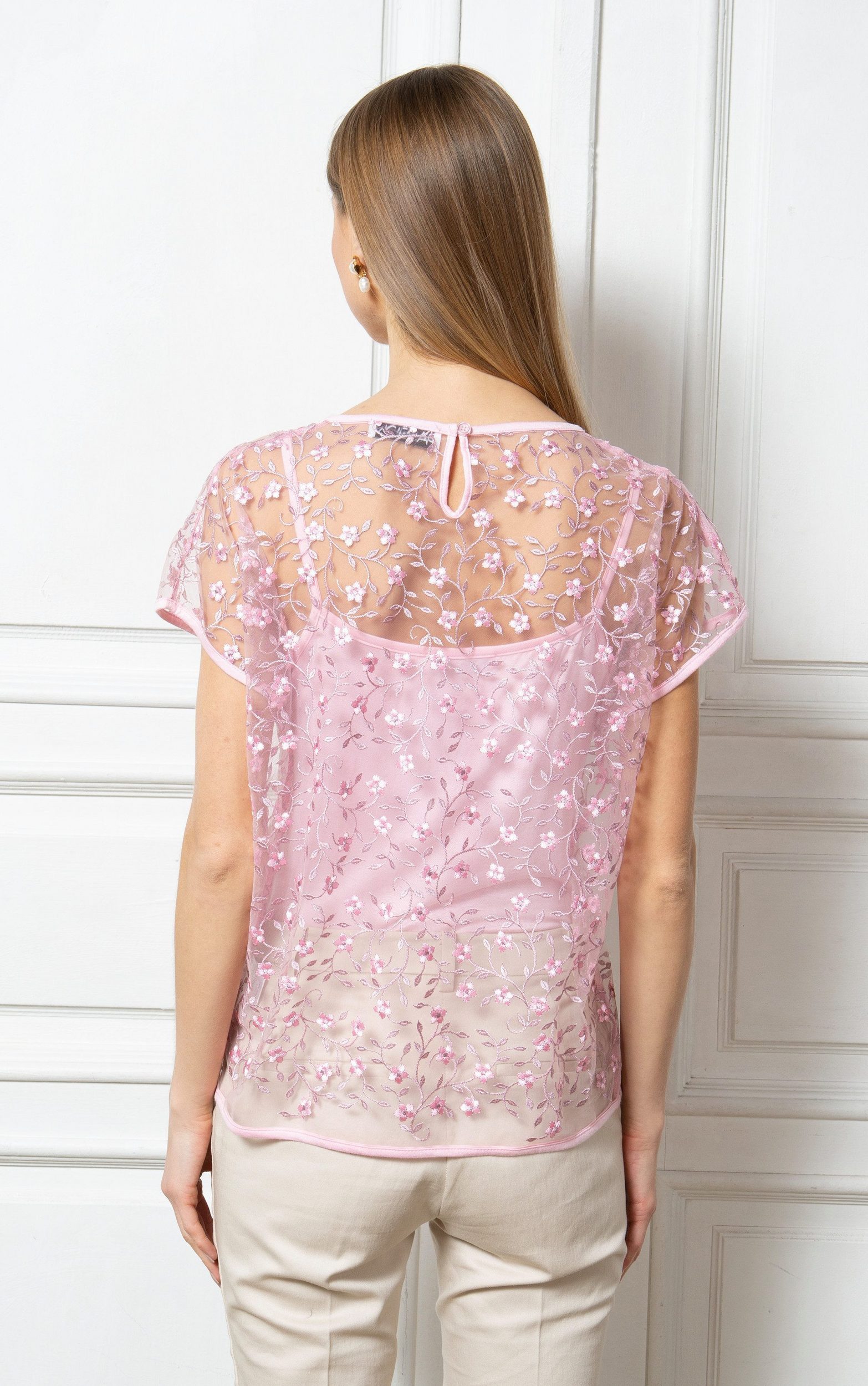 Passioni T-Shirt Top in Rosa mit floraler Stickerei günstig online kaufen