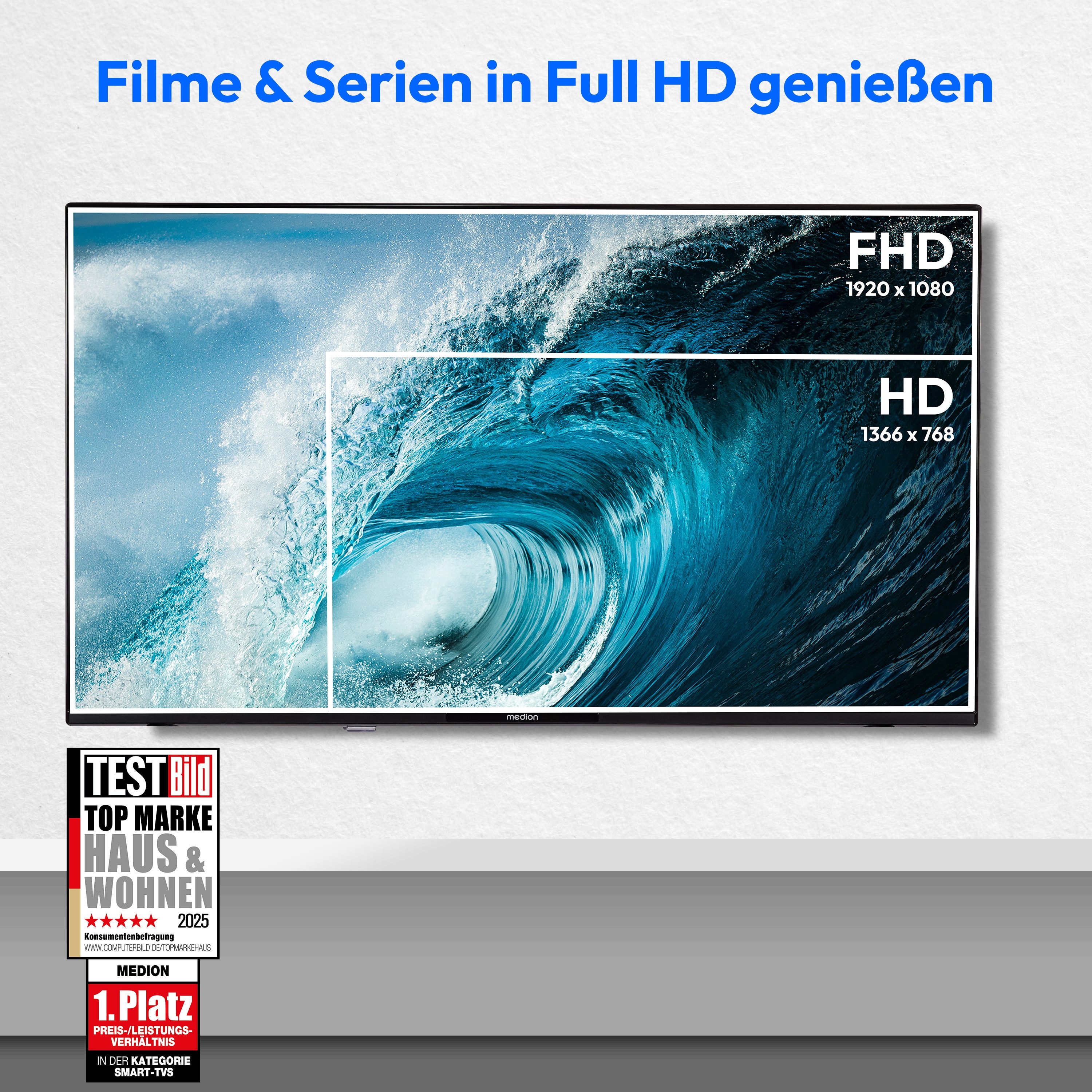Medion® MD843101 LCD-LED Fernseher (108 cm/43 Zoll, 1080p Full HD, Smart TV, VIDAA TV, HDR, DTS X, Virtual X, Netflix, HBO Max, Prime Video, Disney+, WOW)