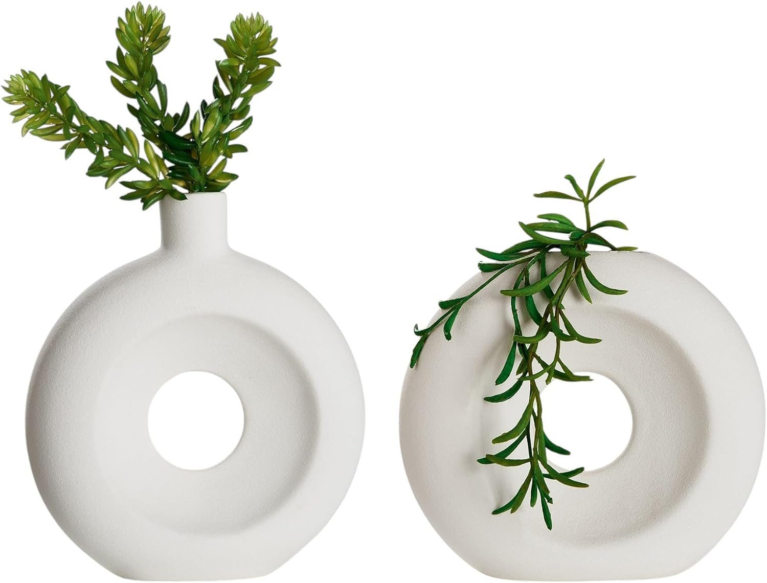 GILDE Dekovase 2er Set Lochvase in weiß - Keramik - Höhe 14/17cm - Deko fürs Haus (2er Set, 2er Set Dekovase - Blumenvase), Vasen - Blumenvasen - Tulpenvase - Tischdeko