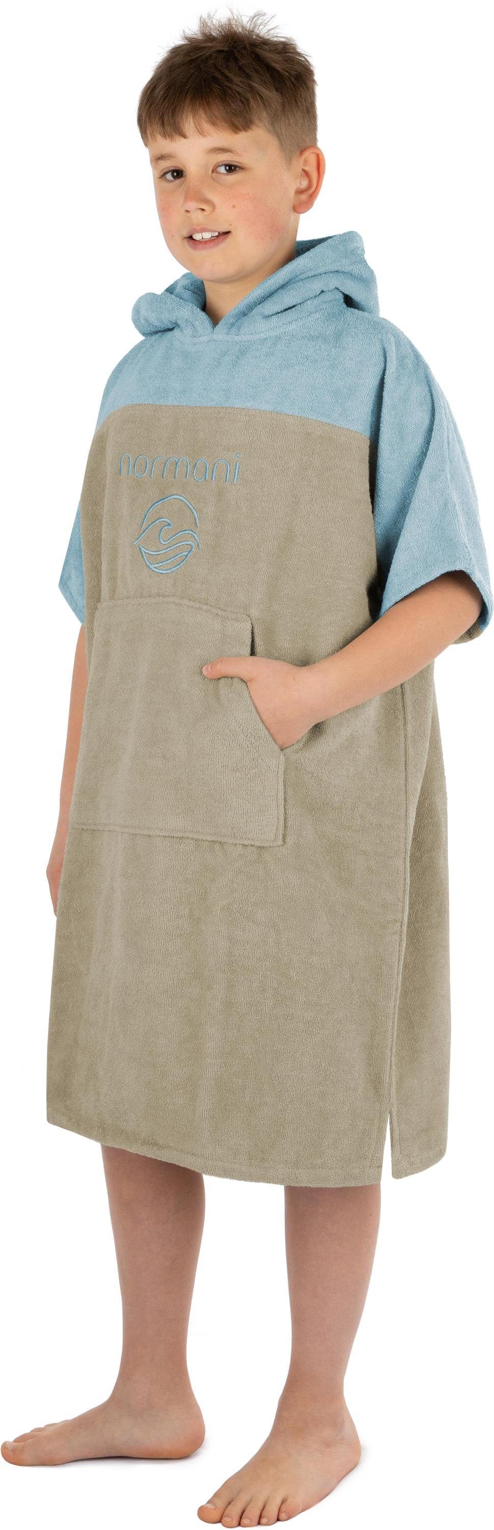 normani Badeponcho Kinder Badeponcho -Puwai- (10-13 Jahre), Bio-Baumwolle, Kapuze, Schlupf, Badeponcho aus 100 % Bio-Baumwolle Hellblau