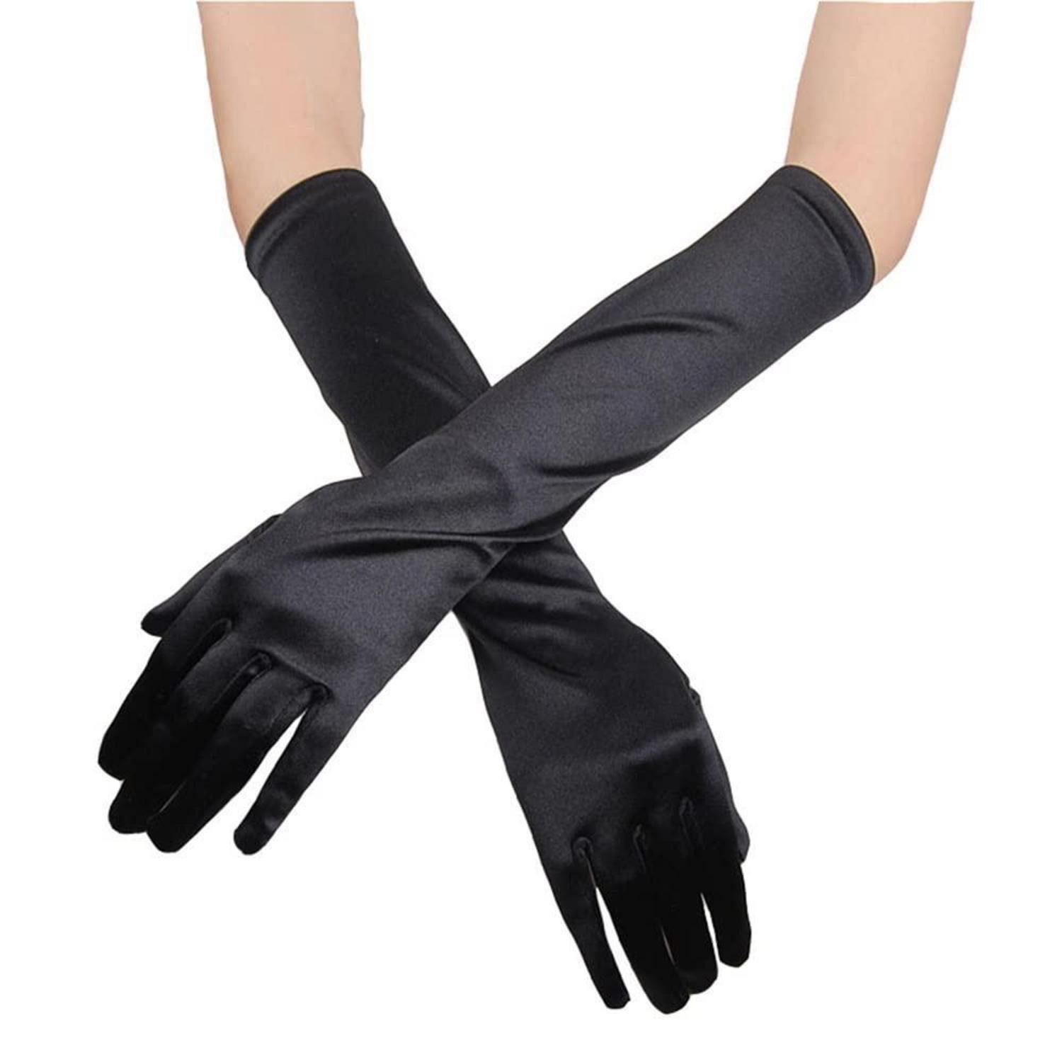 LuxusKollektion Abendhandschuhe Handschuhe Damen mittel lang Satin Elastisch Schwarz (1-St)