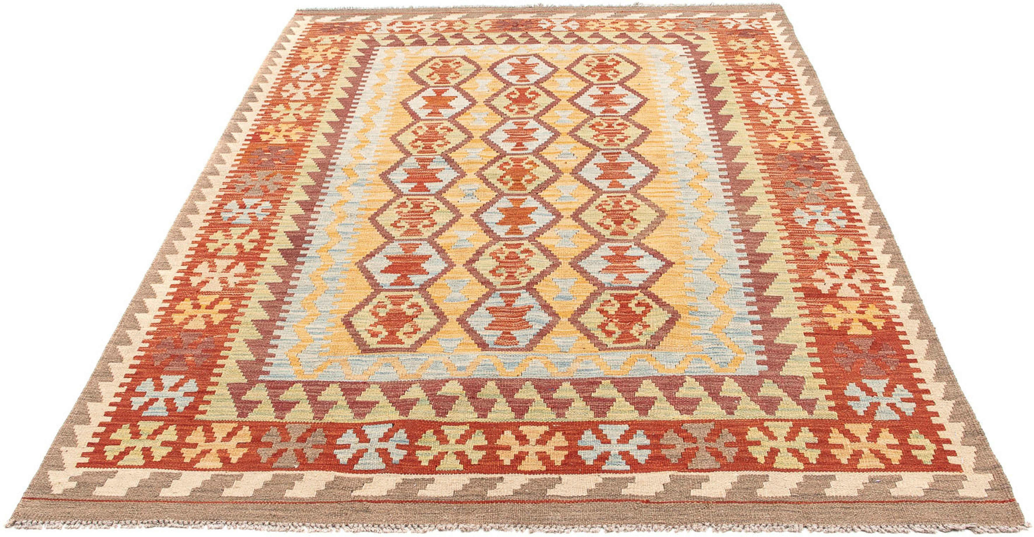 Wollteppich Kelim - Oriental - 201 x 146 cm - mehrfarbig, morgenland, rechteckig, Höhe: 4 mm, Wohnzimmer, Einzelstück