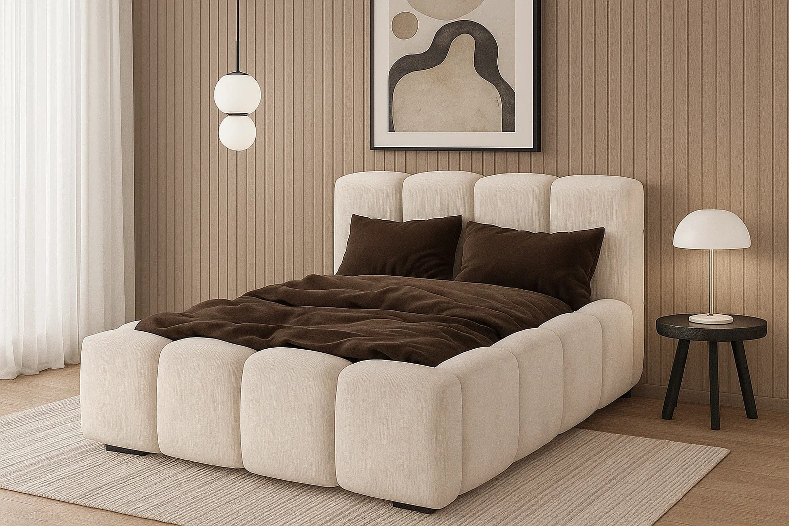 Raumhirsch Furniture Bettgestell Wolkenbett, Doppelbett 180x200, Bett mit Stauraum (Maße: 216 x 117 x 238 cm (gepolstertes Kopfteil, weiche Polsterung), stabile Konstruktion, ohne Lattenrost, Softes Design
