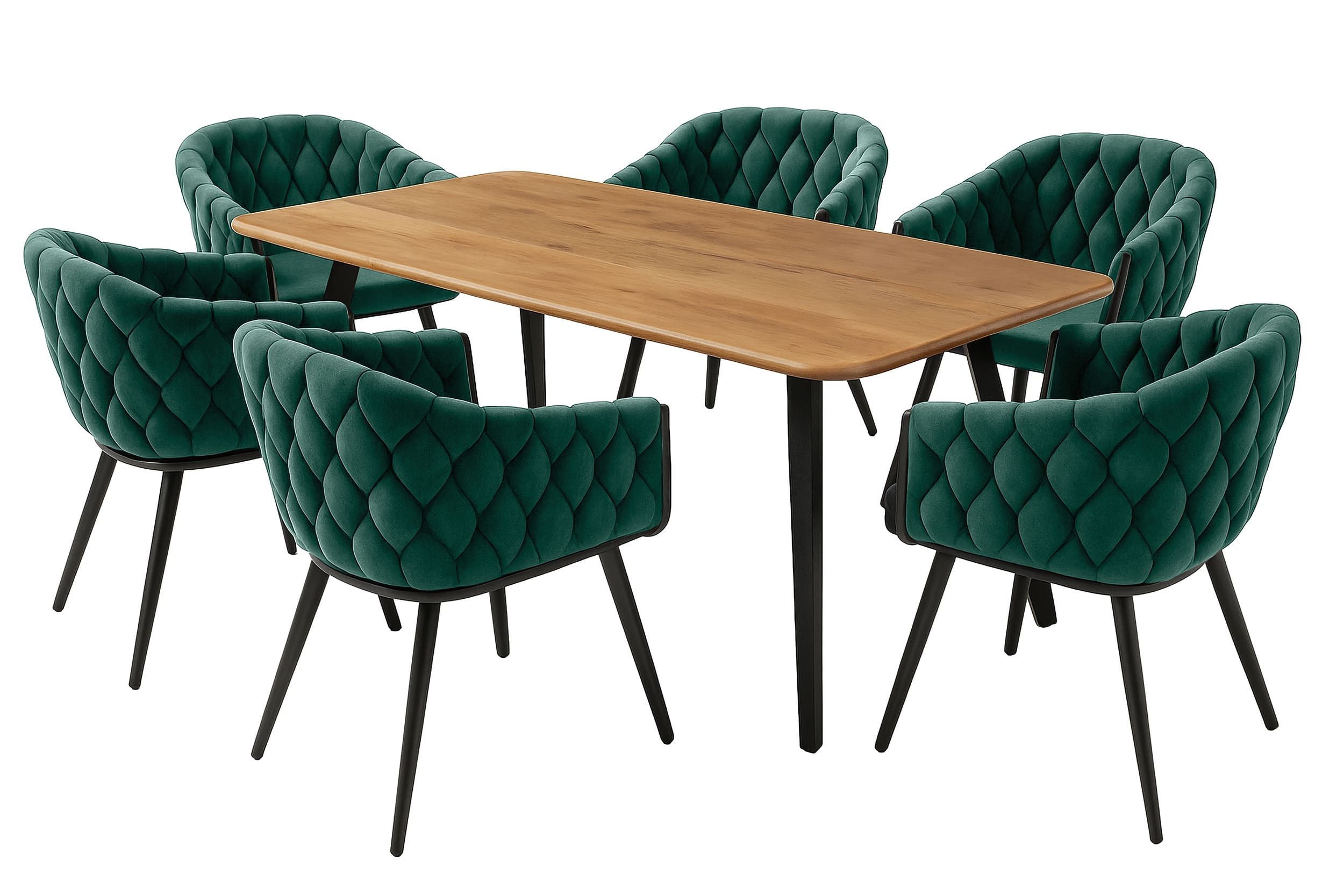 LC Home Essgruppe LC Home Essgruppe 5tlg. Esstisch + 4x Esszimmerstühle Samt Flechtoptik, (7-tlg)