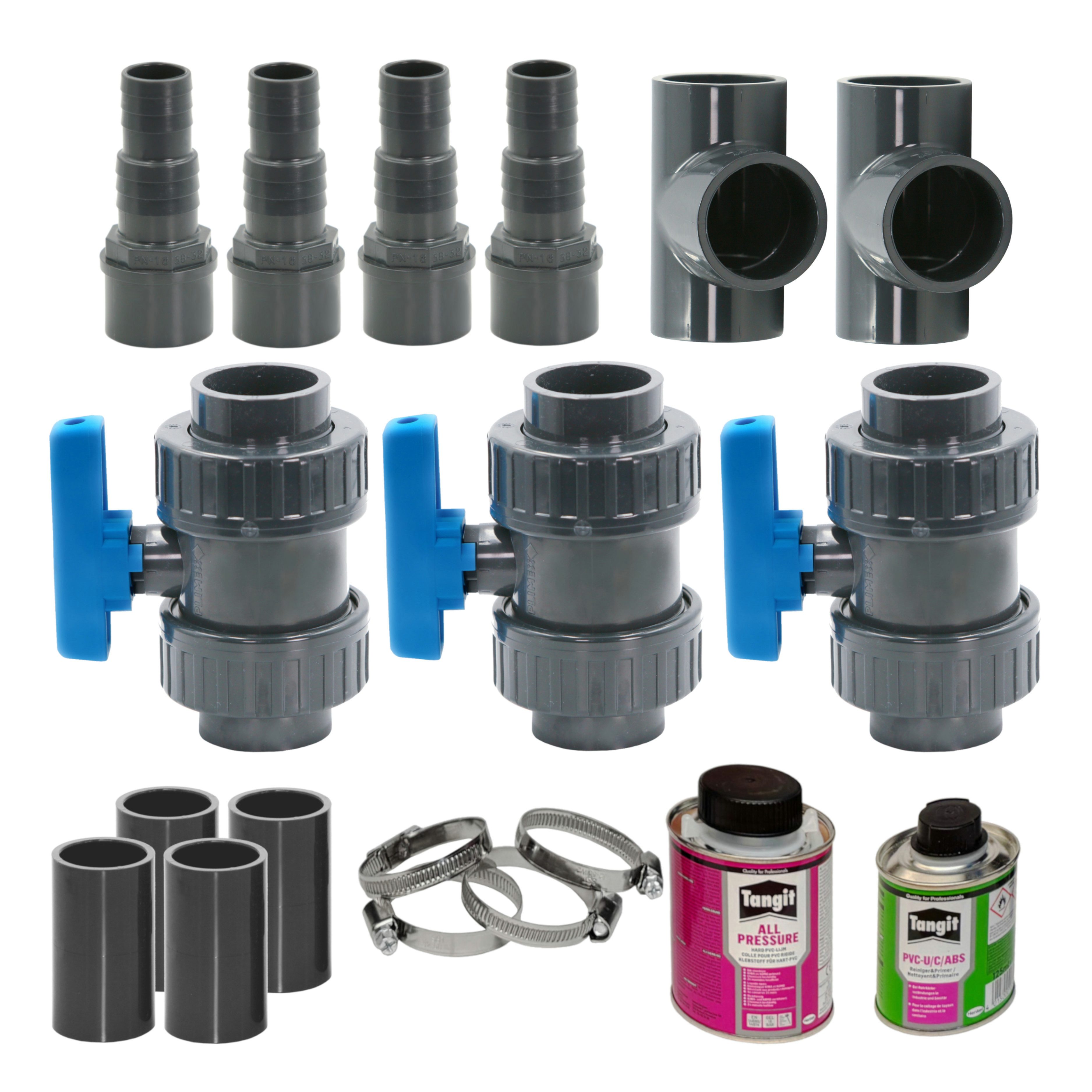 HAF Bypass-Set Bypass Set Basic Pool Solar Heizung Wärmepumpe Solarkollektor, (Optimale Regulierung des Wasserdurchflusses, Mit 32mm und 38mm Schlauchanschluss), Anschluss von Pool Wärmepumpe & Poolheizung