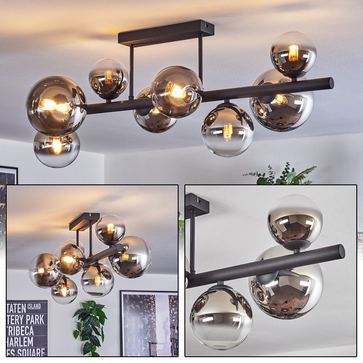 hofstein Deckenleuchte Deckenlampe aus Metall/Glas in Schwarz/Chrom-/Rauchf günstig online kaufen