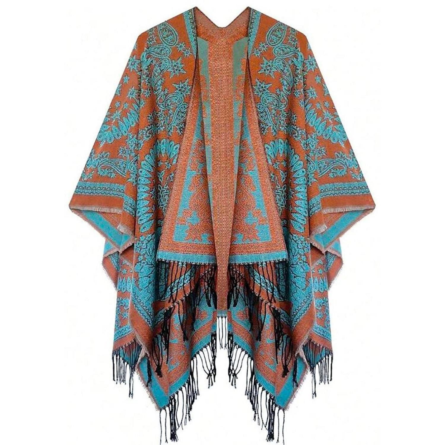 LuxusKollektion Strickschal Poncho Damen Gestrickt Decke Orange, (1-St)