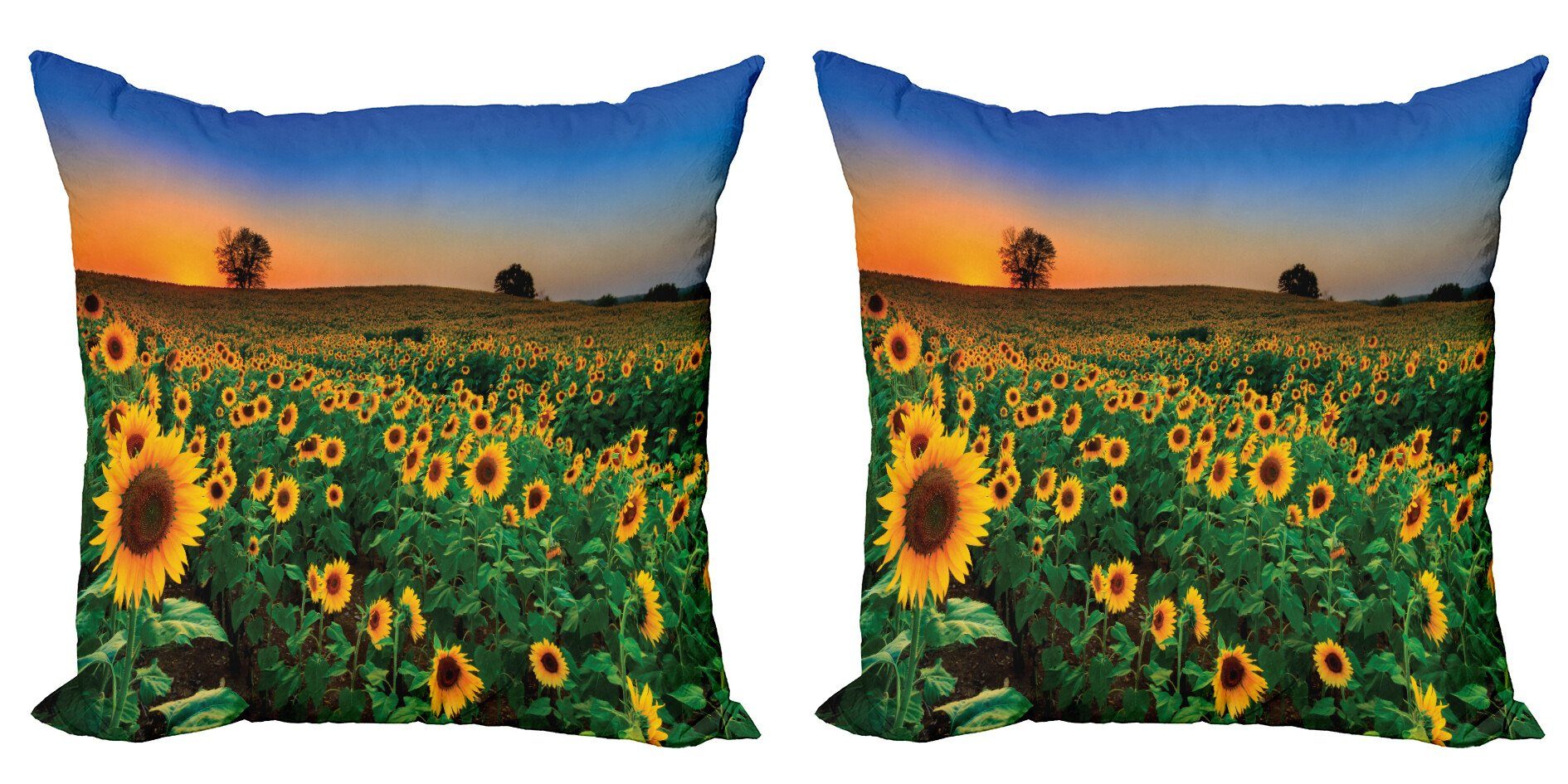 Kissenbezüge Modern Accent Doppelseitiger Digitaldruck, Abakuhaus (2 Stück), Sonnenblume Blumenfeld bei Sonnenuntergang
