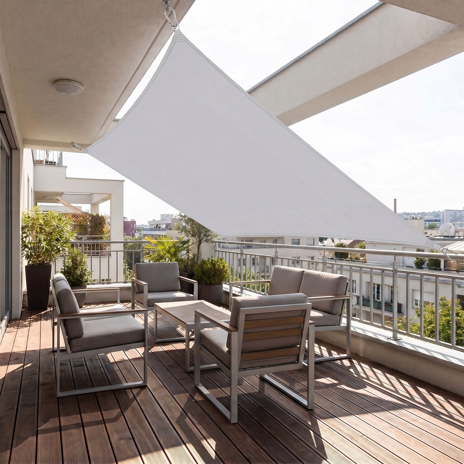 SUNULA Sonnensegel Balkon 160g/m² Polyester UV Schutz Sonnenschutz Terrasse Garten, Rechteckig, Hellgrau 3 x 4 m