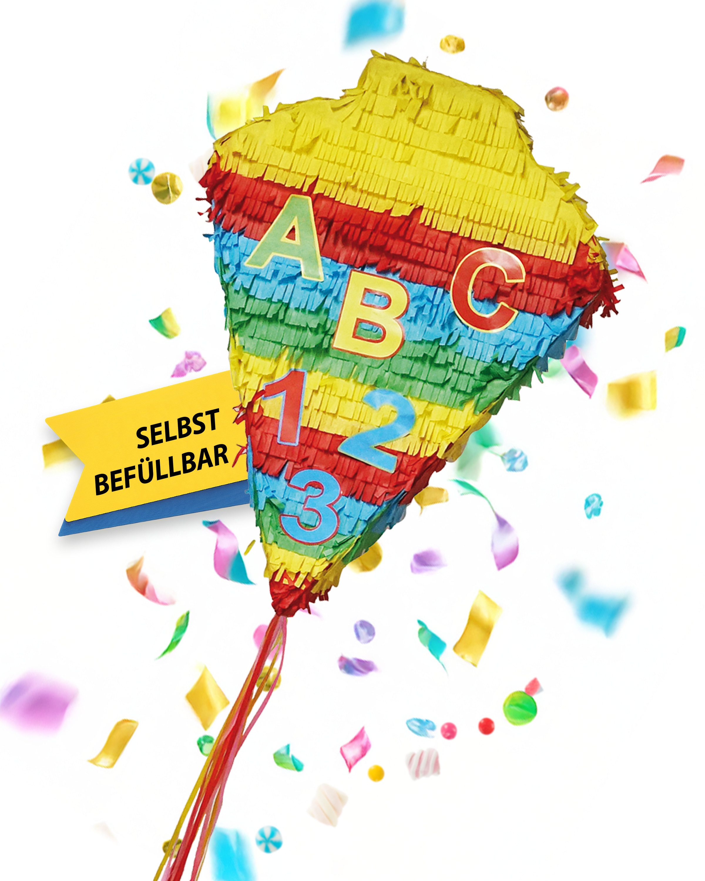 Party Factory Pinata Pinata Schultüte für die Eischulung der Erstklässler, stabiles, buntes Partysiel zur Einschulung