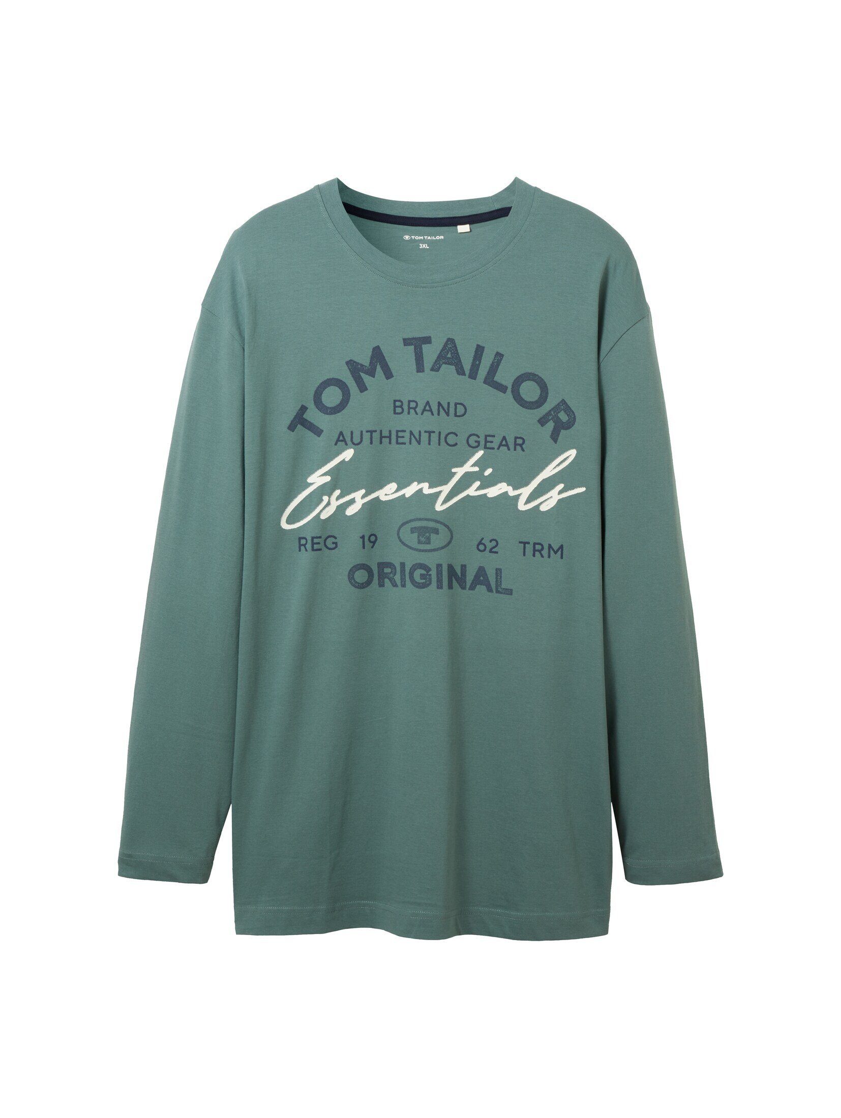 TOM TAILOR PLUS T-Shirt Plus - Langarmshirt green dust Logo Print mit