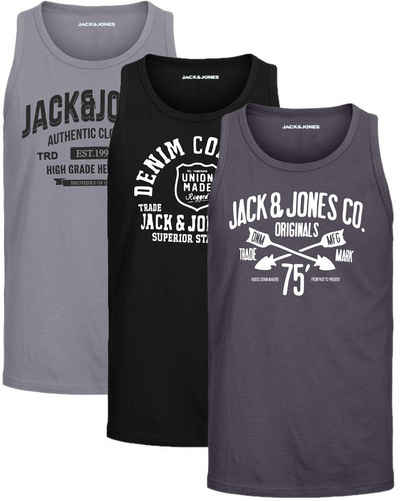 Jack & Jones Tanktop (3er-Pack) in unifarbe, mit Rundhalsausschnitt, mit Print vorne