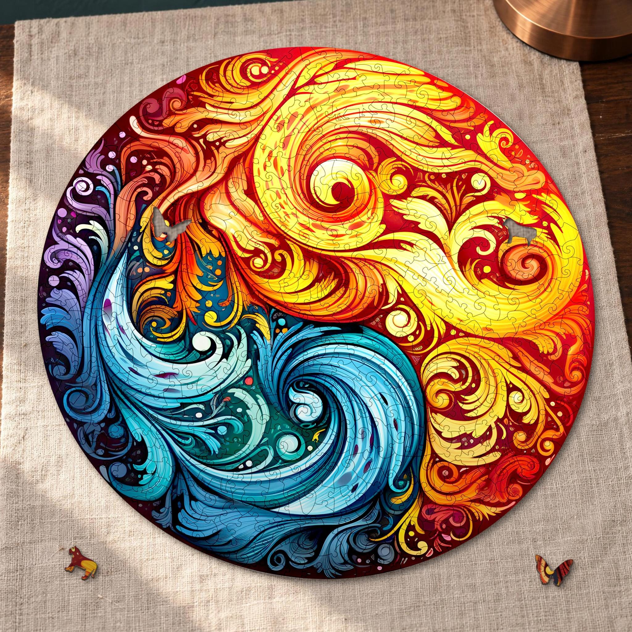 MagicHolz Puzzle Feuer und Wasser Mandala aus Holz, 202 Puzzleteile