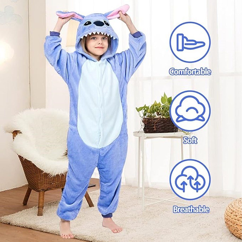 Schlafoverall Kigurumi,Tier Kleidung Kinder Jumpsuit,Pyjamas Pyjama Overalls Fleece Schlafoverall XDeer Nachtwäsche Fleece Blau Onesie