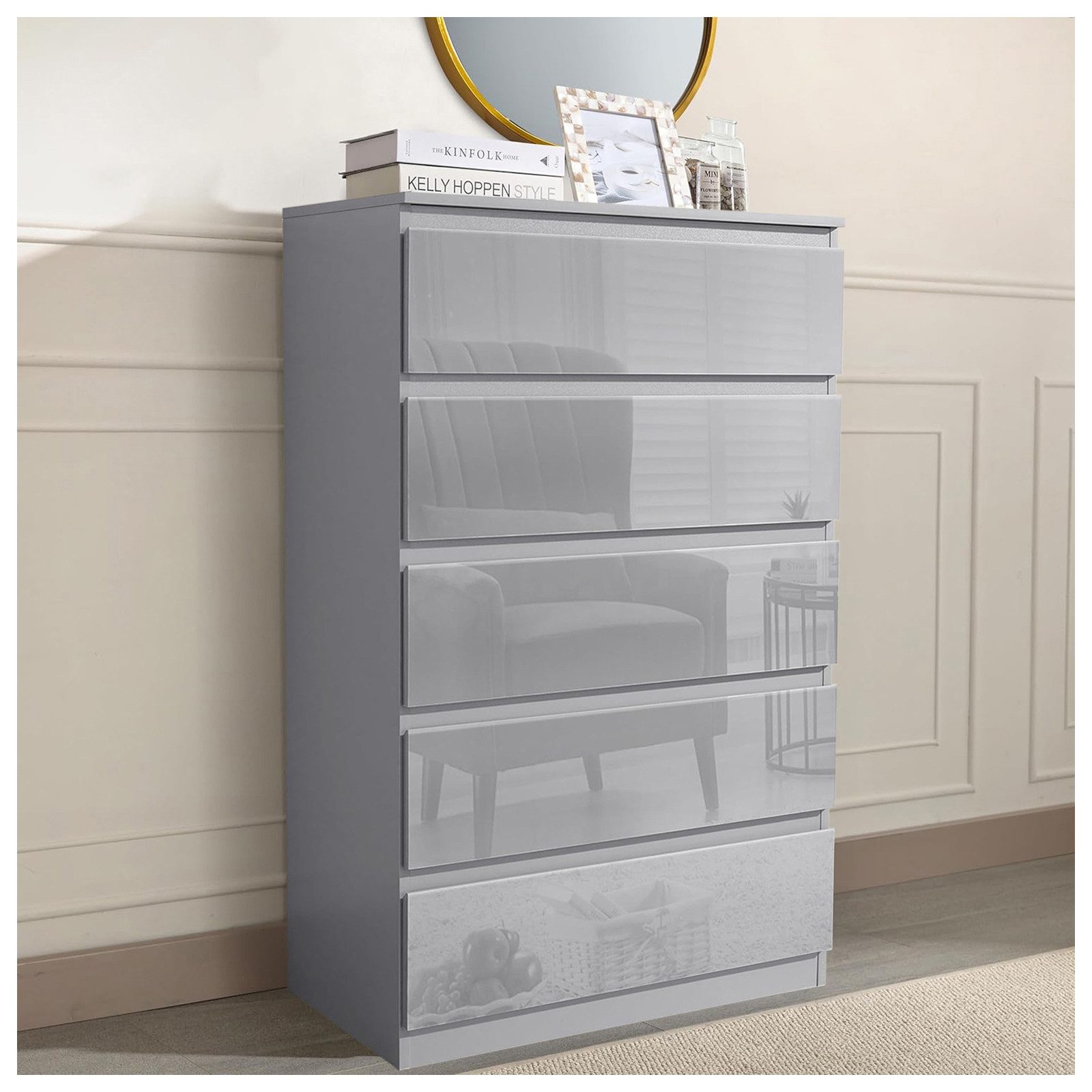 HTI-Living Sideboard Sideboard Kenji 5 Schubladen Hochglanz Grau (Stück, 1 günstig online kaufen